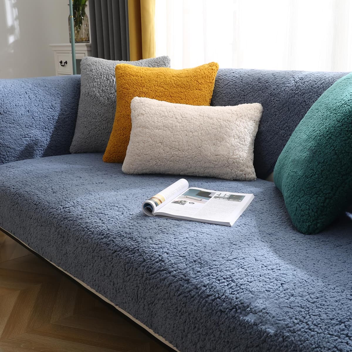 SHANNA Thick Rabbit Plush Sofa Cover 1 2 3 Seater, New Universal Non-Slip Corner Sofa Cover L Shape Super Soft Faux Fur Sofa Slipcovers for Living Room(Grey, 70 * 180cm Seater Cover) — view 15