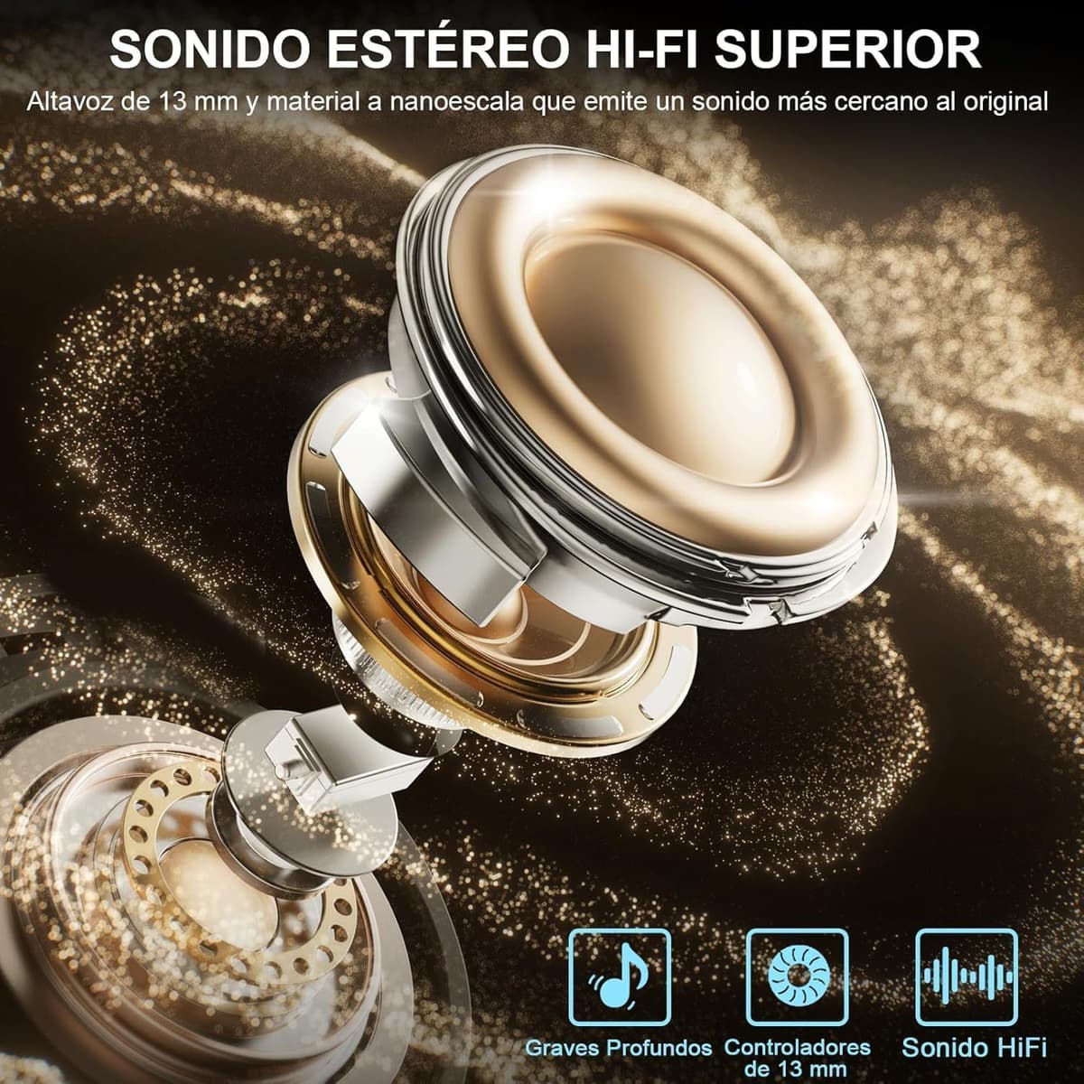Auriculares Inalambricos Bluetooth, 2026 Cascos Inalambricos Bluetooth 5.4 HiFi Estéreo, 45 Horas Auriculares inalámbricos con ENC Cancelacion Ruido, IP7 Impermeable/Pantalla LED/Carga Rápida Tipo-C — view 3