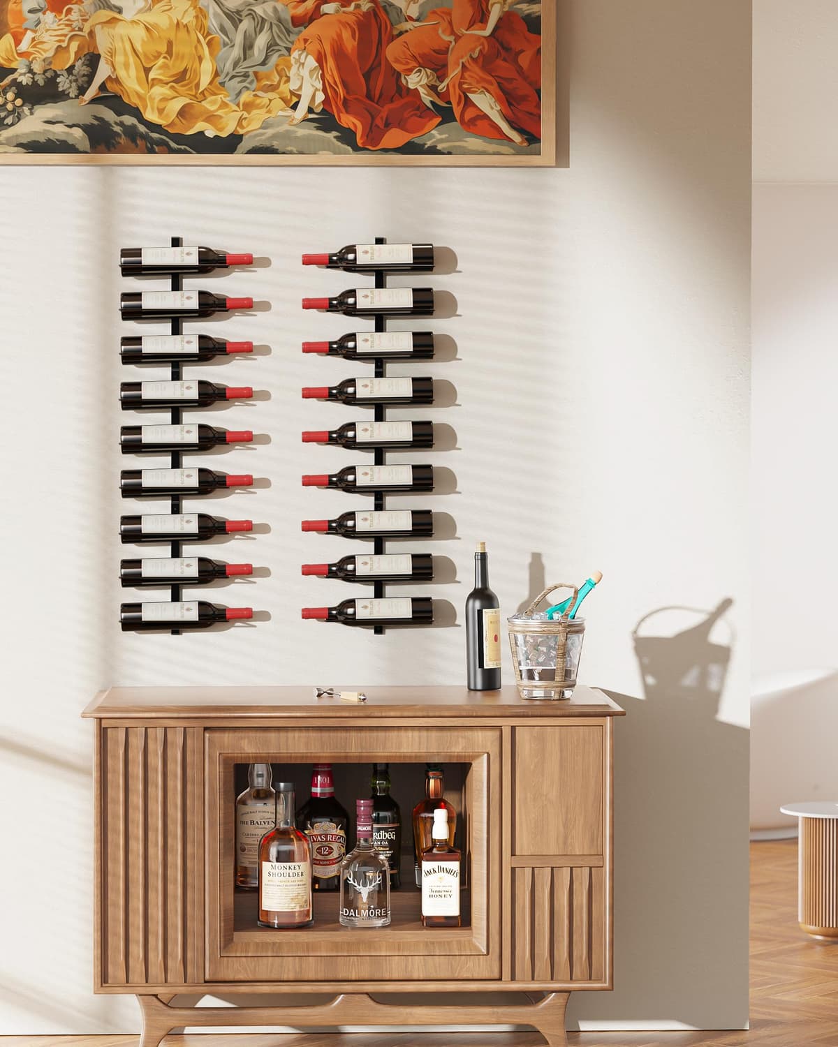 TJ.MOREE 24 Botellas de Vino de Pared – Estante de Vino de Metal para Pared para Vino Botellas de Vino, Licores, Champán, Resistente para Almacenamiento de Vino para Bar — view 3