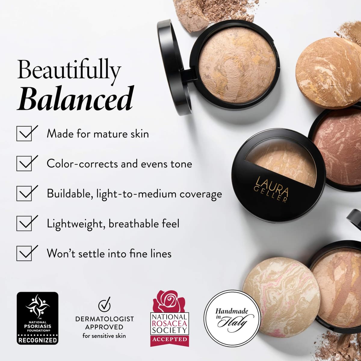 LAURA GELLER Baked Balance-n-Brighten Colour Correcting Powder Foundation (Medium) Buildable Light to Medium Coverage Baked Foundation, Demi-Matte Finish — view 5
