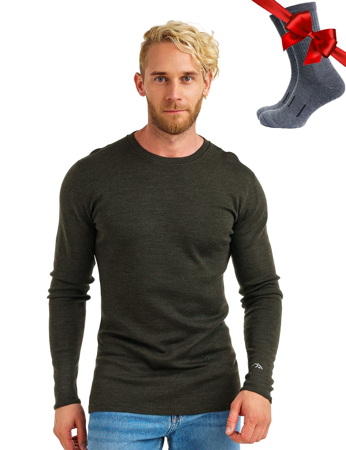 Merino.tech Camiseta Lana Merino Hombre - Deportiva Ropa Térmica 100% Lana Merino Ligero, Medio, Pesado con Calcetines — view 34