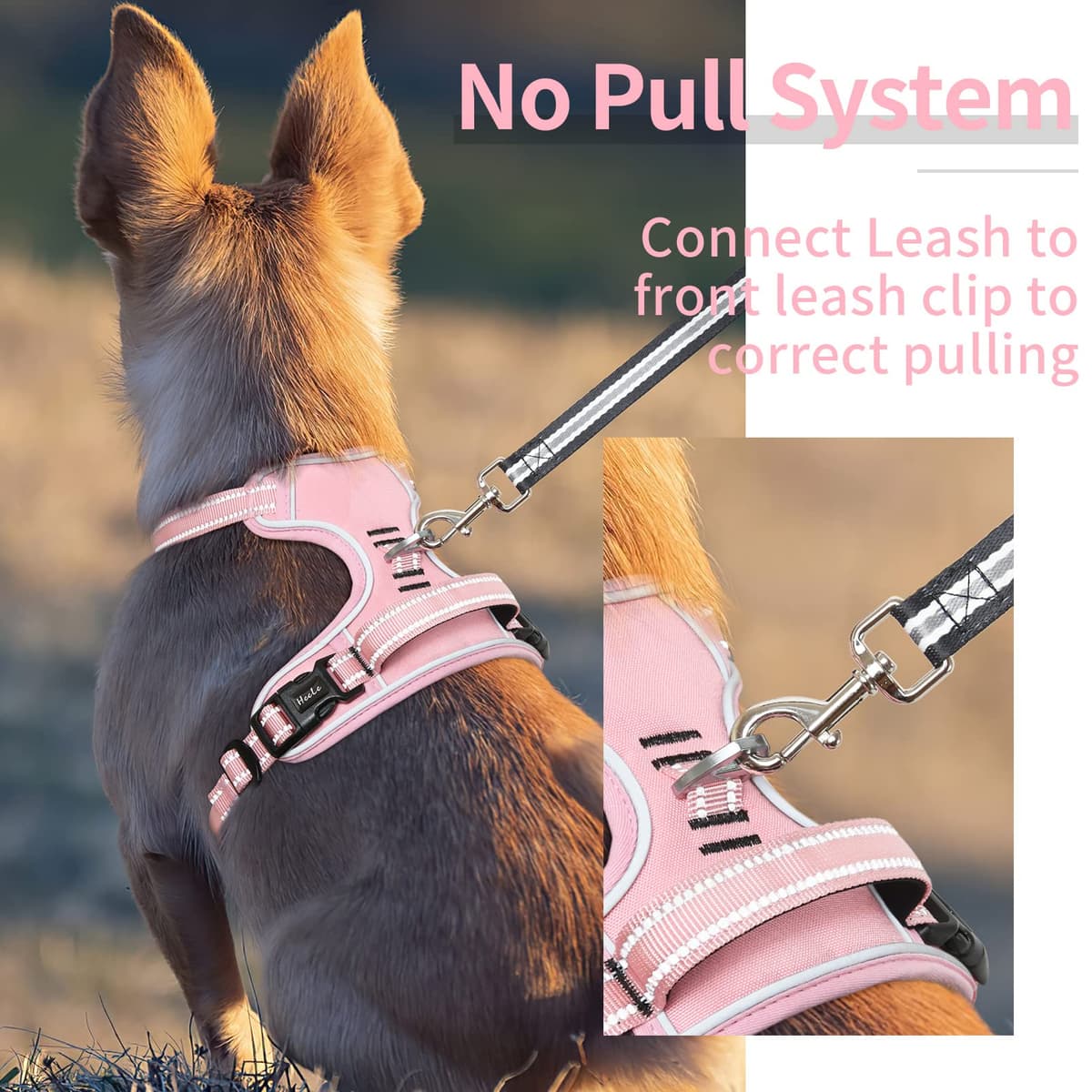HEELE Dog Harness Medium No Pull Dog Vest Harness with Soft Handle Reflective Pet Harness for Outdoor Training Walking, Black, M — view 109
