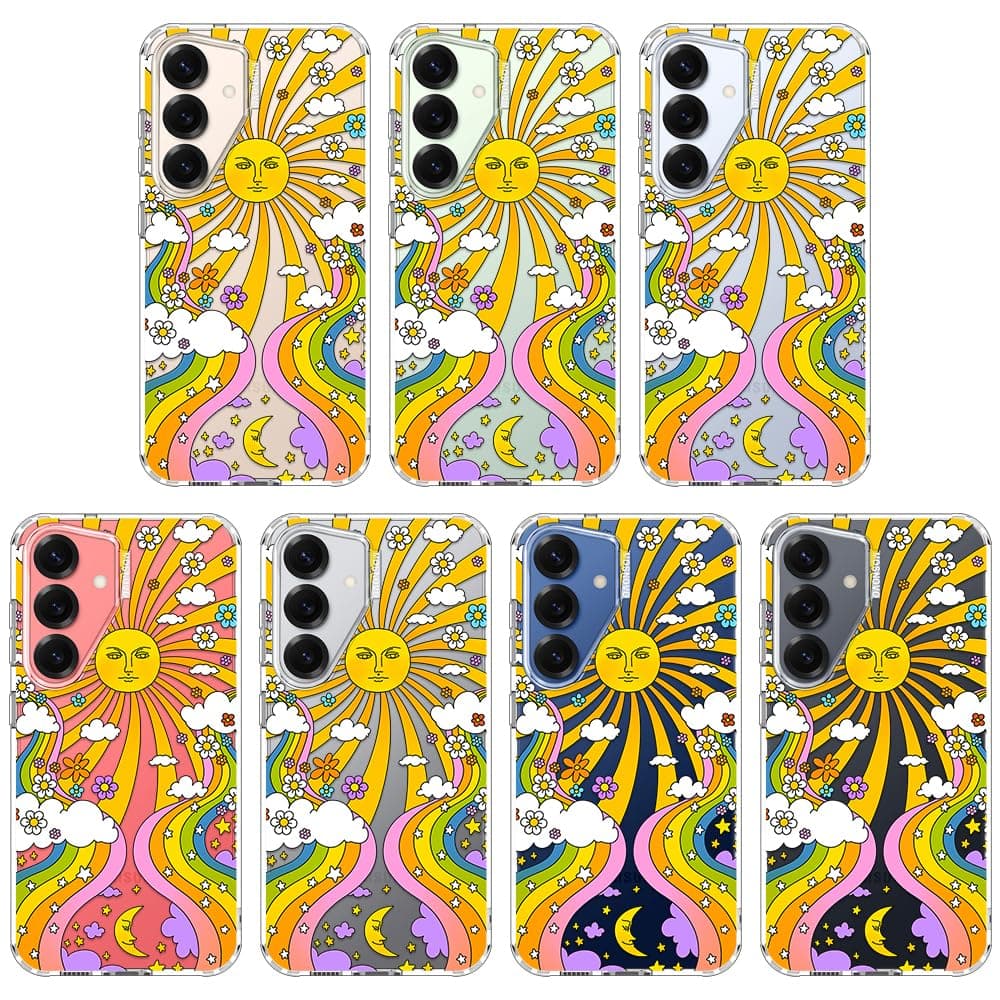 MOSNOVO Case for Samsung Galaxy S25 / Galaxy S24, [Buffertech 6.6ft Military-Grade Drop Protection] [Anti Peel Off Tech] Clear TPU Bumper Phone Case Cover Design - 70's Psychedelic Groovy Art — view 3