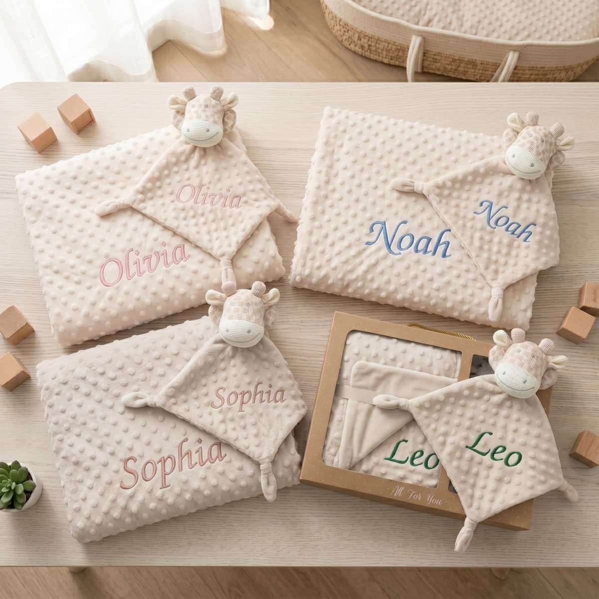 Pack Manta Bebé Personalizada con Nombre Bordado con Doudou Crochet Regalo Personalizado Bebe Recién Nacido Niño Niña Mantita Suave 110x80 cm Dou Dou 25x25 cm Apego Baby Shower Bautizo — view 5