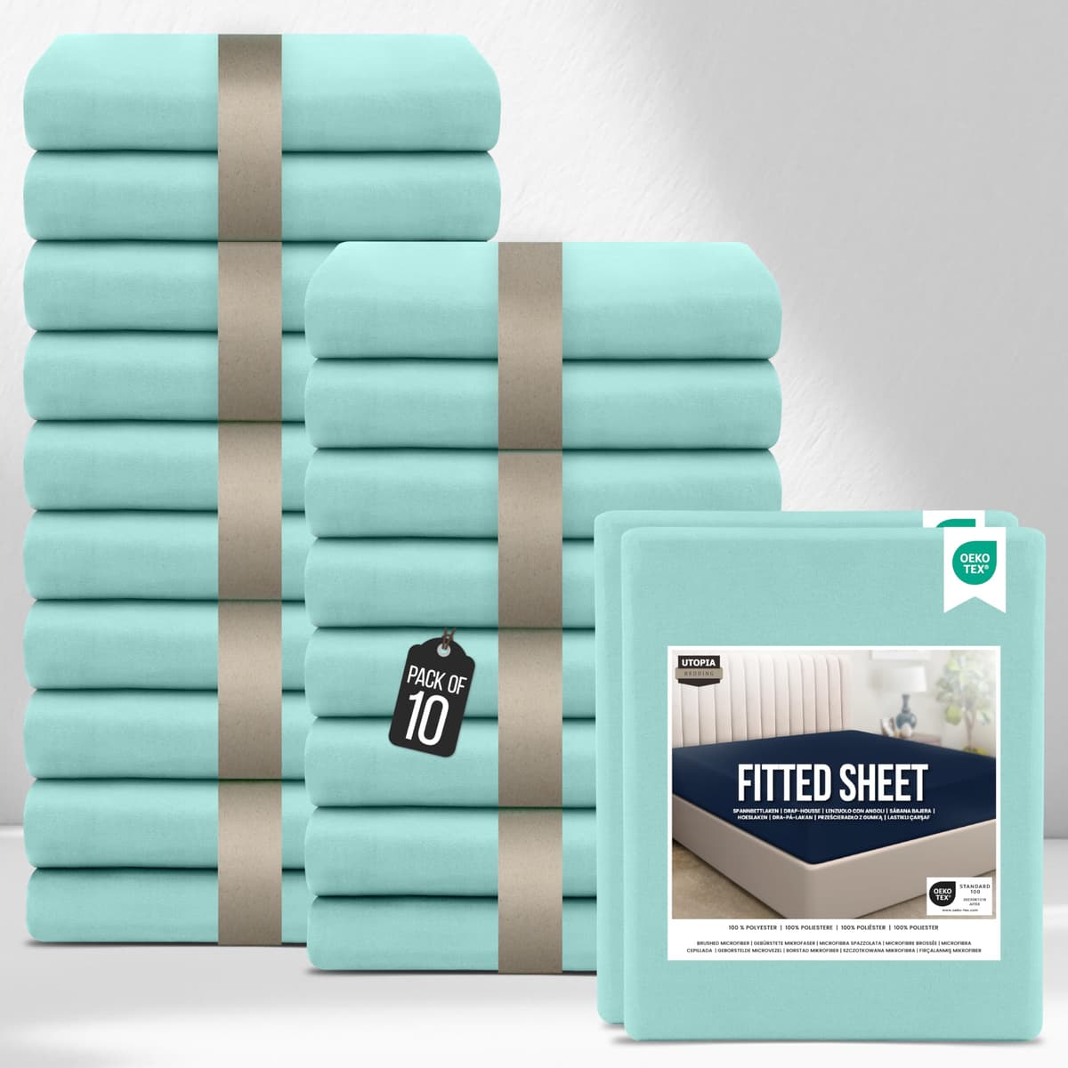 Utopia Bedding Fitted Sheet Single (2 Pack), White - Deep Pocket 14 inch (35 cm) - Oeko Tex Certified - Easy Care - Soft Brushed Microfibre Fabric - Shrinkage and Fade Resistant - Bottom Sheet — view 35