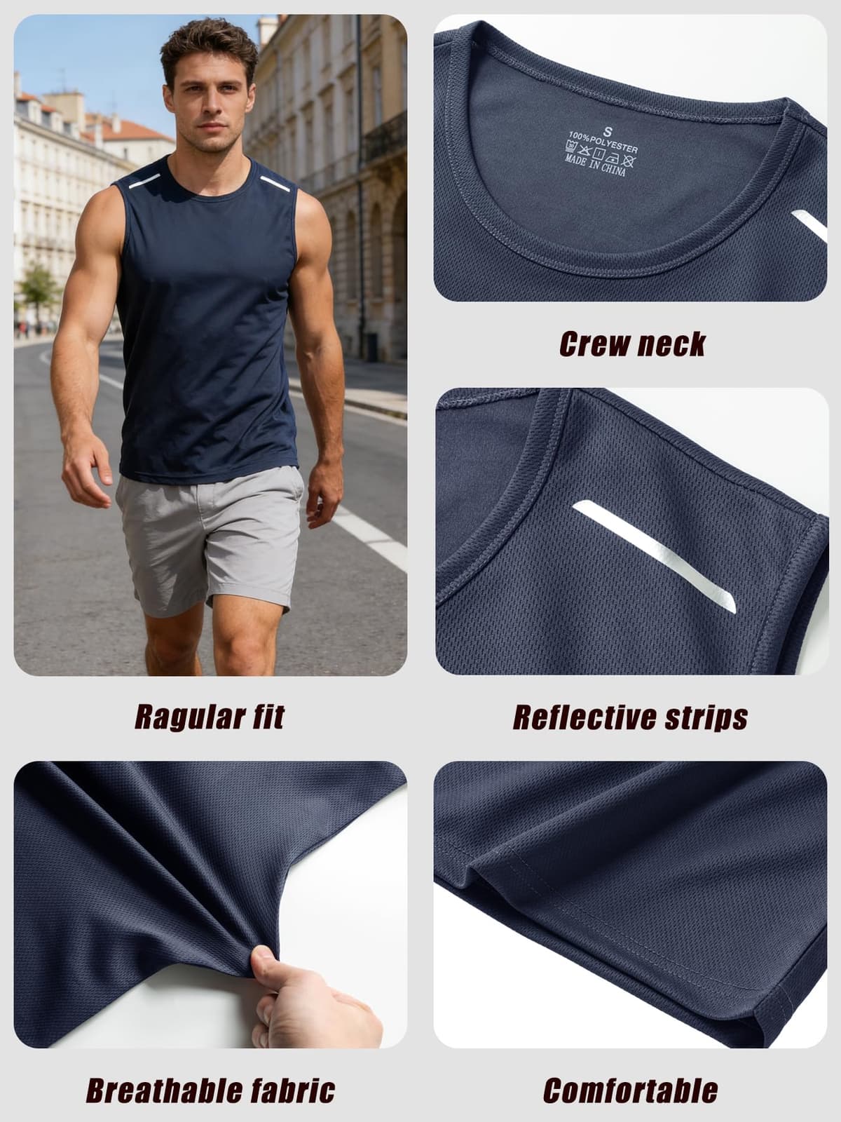 Paquete de 3 camisetas sin mangas para hombre, camisetas deportivas ligeras para viajes, deportes y uso casual — view 5
