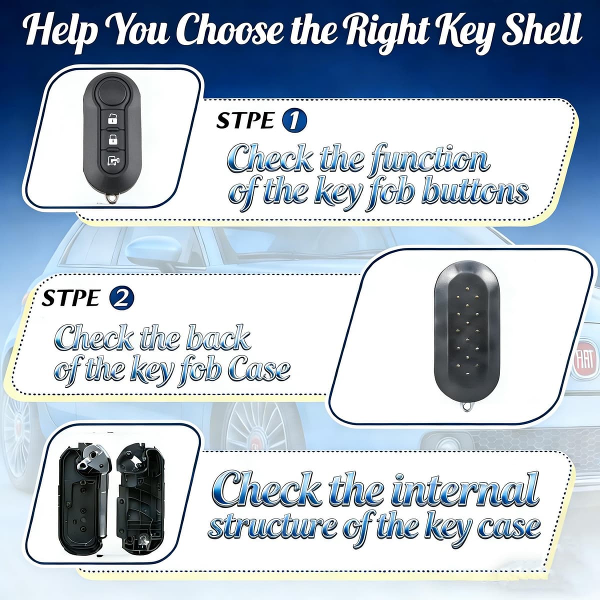 3 Button Key Fob Case for Peugeot Boxer Citroen Relay Jumper Fiat Ducato Iveco Daily,Key Shell for Fiat 500 Punto Panda Doblo Vauxhall Combo Citroen Nemo Ford Ka with Battery CR2032 — view 3