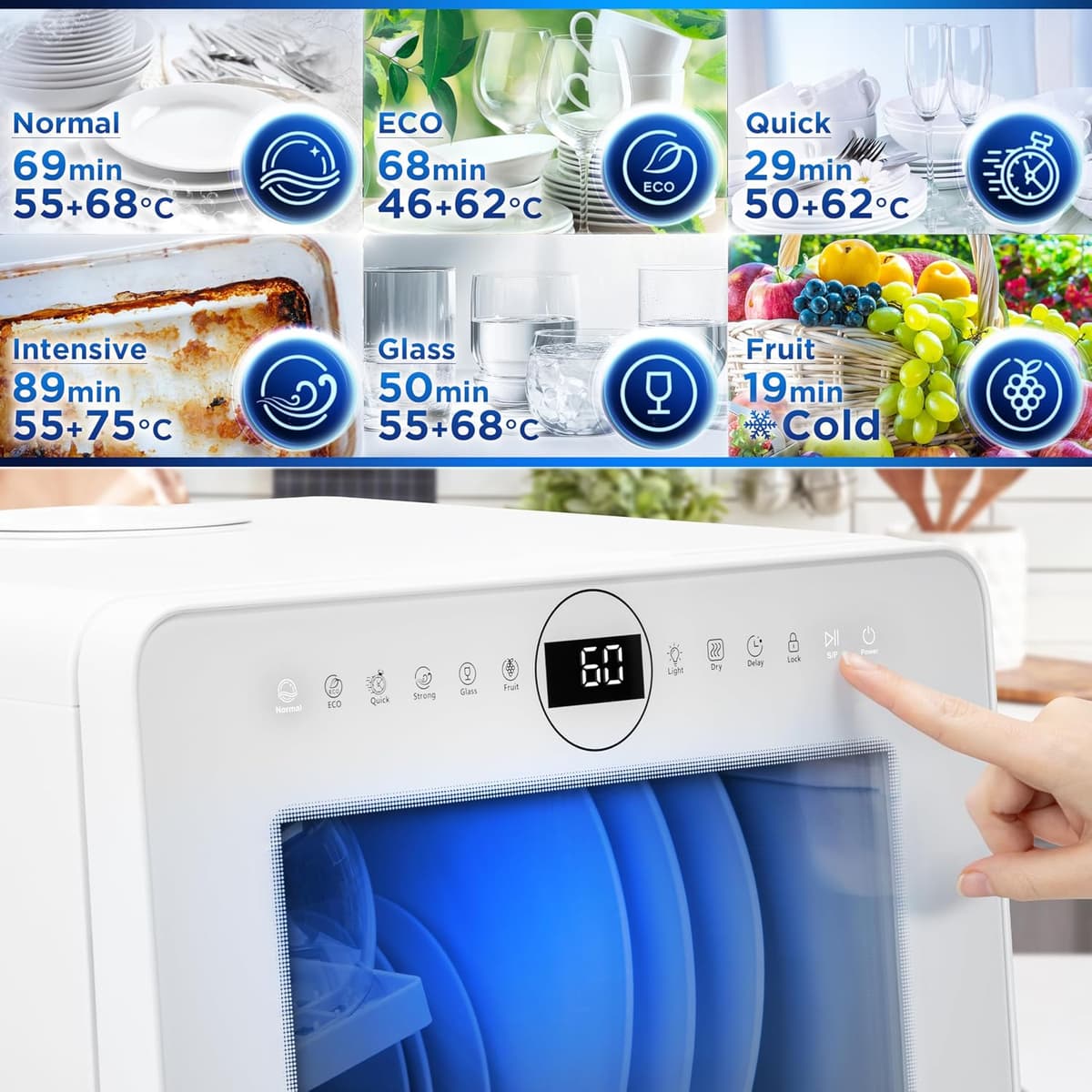 Duronic DW5 WE Lavavajillas pequeño - Lavavajillas Portatil sin Instalacion, Mini lavavajillas compacto, Máquina Lavar Loiça, Maquina de Lavar Loiça, 6 programas, 950W, Secado rápido, 52.3 dB — view 4