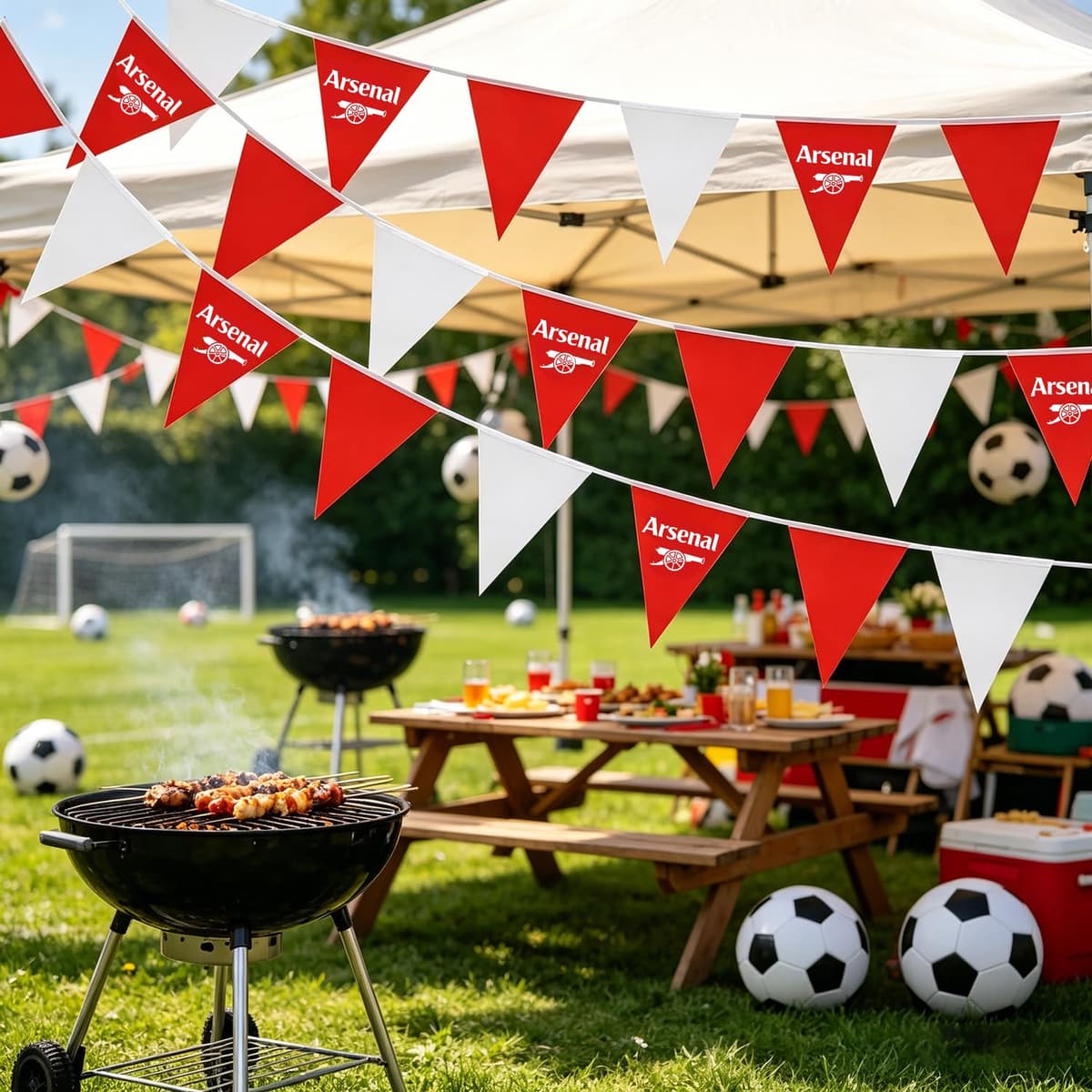 20m 52pcs Red White Bunting for Arse-nal Football Party, QRTDXP 16x21cm Reusable Red White Triangle Flags Garland for Football Party Indoor Outdoor Decoration Sports Events Celebration — view 2