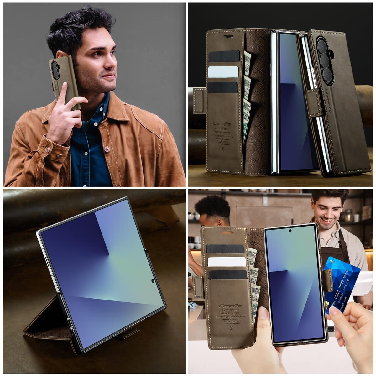 for Samsung Galaxy Z Fold 7 Case, Wallet Case Flip Leather with Card Holder Magnetic Closure Shockproof Kickstand Protective Phone Cases Cover for Galaxy Fold7, Coffee — view 6