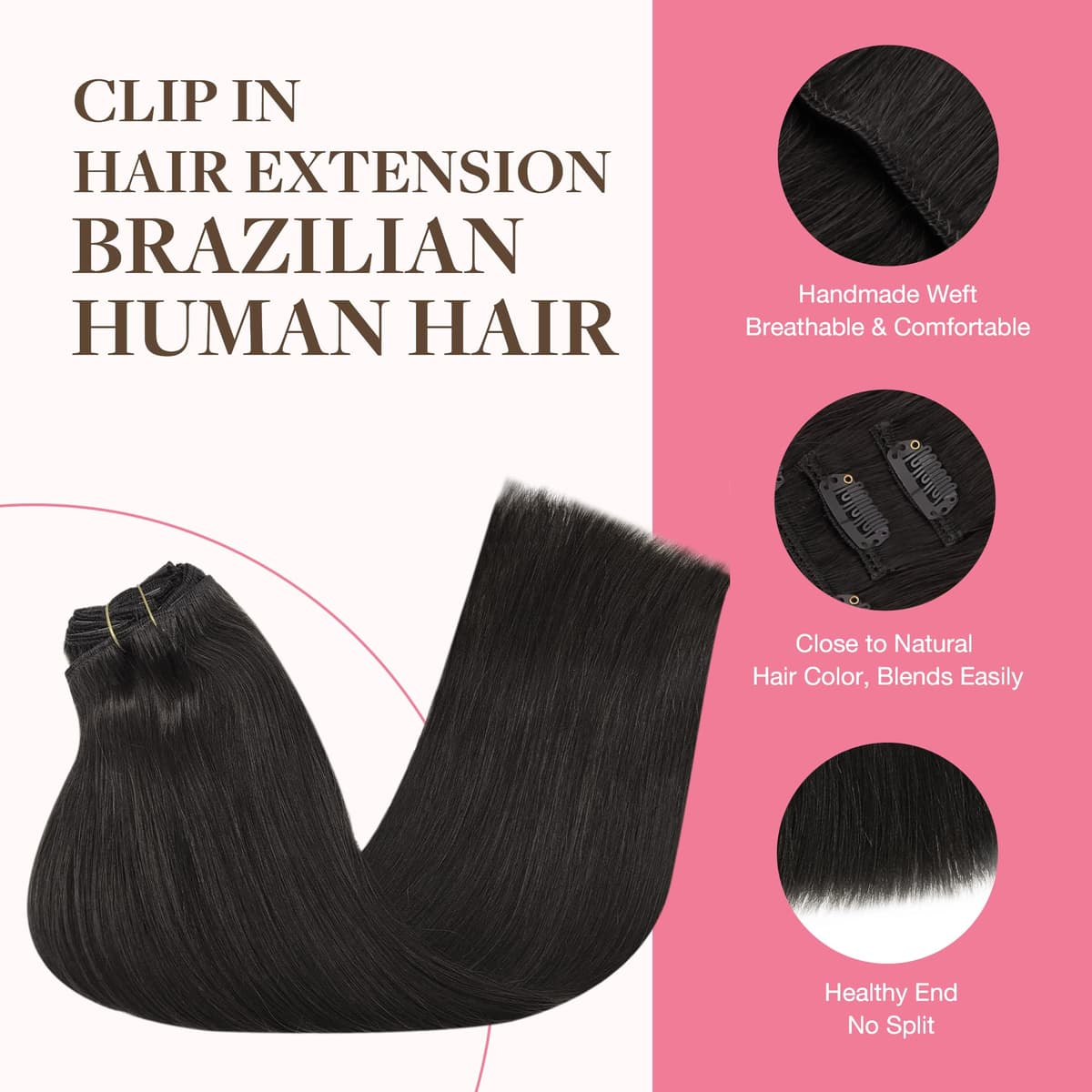 GOO GOO Clip in Hair Extensions Human Hair, 18inch 150g 9Pcs, #2 Dark Brown, Hair extensions for women, Human Hair Extensions Clip in — view 319