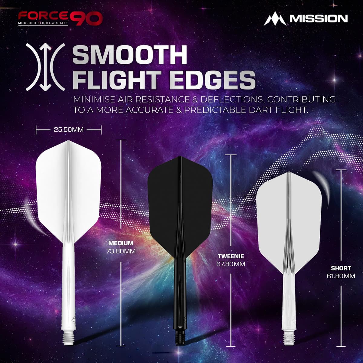 Mission Darts Force 90 | Sistema integrado de vuelo y eje de dardos moldeado de precisión, paquete de 3 plumas y tallos combinados profesionales altamente duraderos 2 en 1 | Delgado — view 4