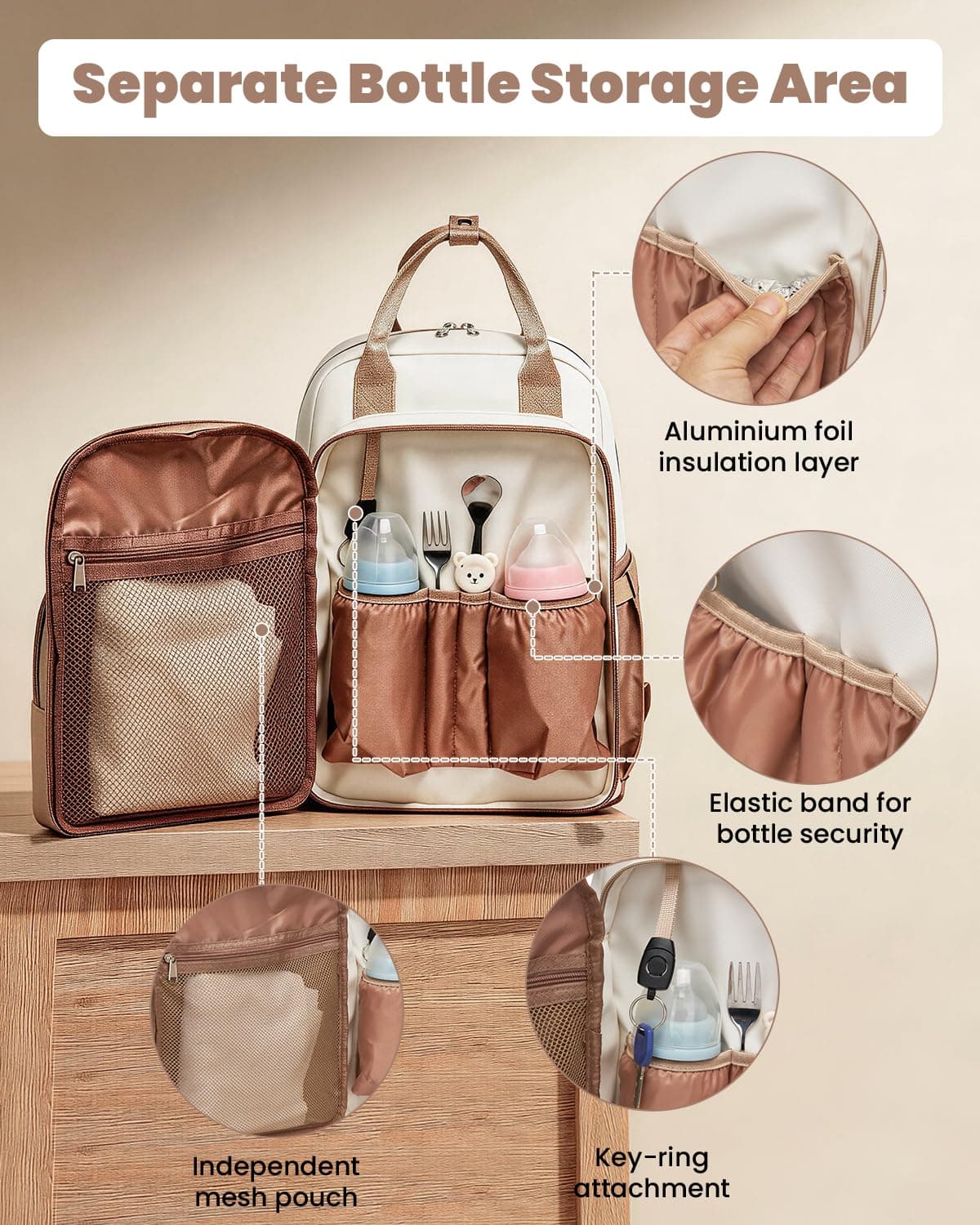 Miss Lulu Mochila Pañalera Bebé Impermeable Gran Capacidad, Mochila Maternidad Multifuncional con Correas para Cochecito, Bolsa Isotérmica para Biberones Ideal para Mamá y Papá en Viaje — view 5