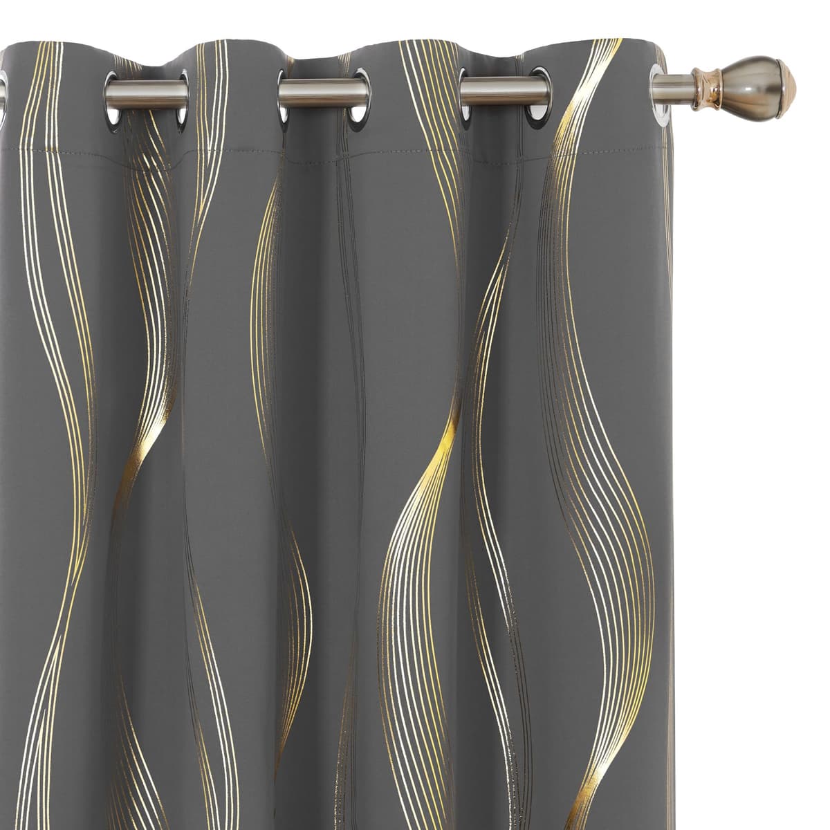 Deconovo Grey Curtains 66 x 54 Inch Drop Foil Printed Wave Line Room Darkening Curtains Thermal Insulated Energy Saving Super Soft Eyelet Blackout Curtains for Bedroom Light Grey 2 Panels — view 27