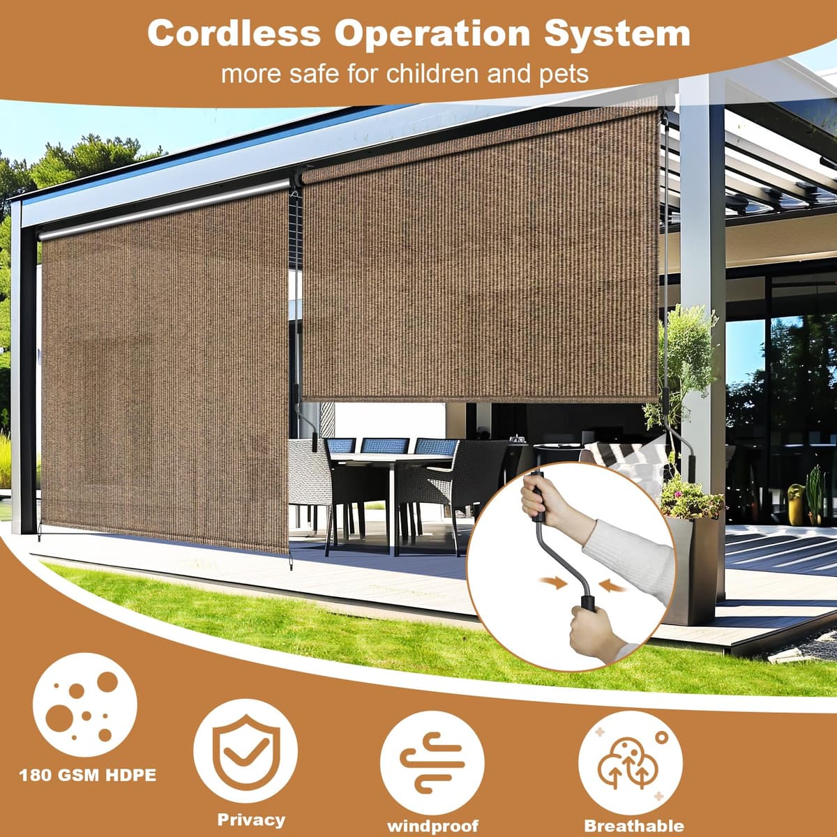 LIFERUN Toldo vertical de 240 x 180 cm, toldo vertical, HDPE para pérgola de terraza, toldo de balcón, tubo de aluminio con manivela inalámbrica, para balcón, terraza, jardín, porche, 1 unidad — view 5