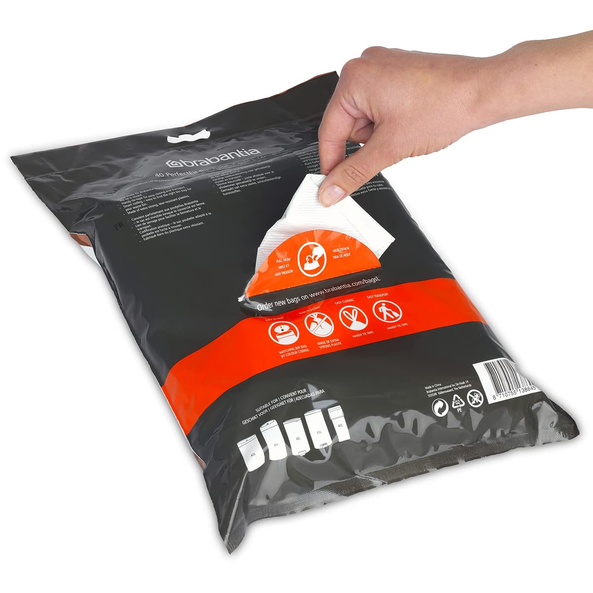 Brabantia Bolsas de Basura PerfectFit (Código L/40-45L) Extra Resistentes Bolsas con cinta de cierre (40 Bolsas) — view 3