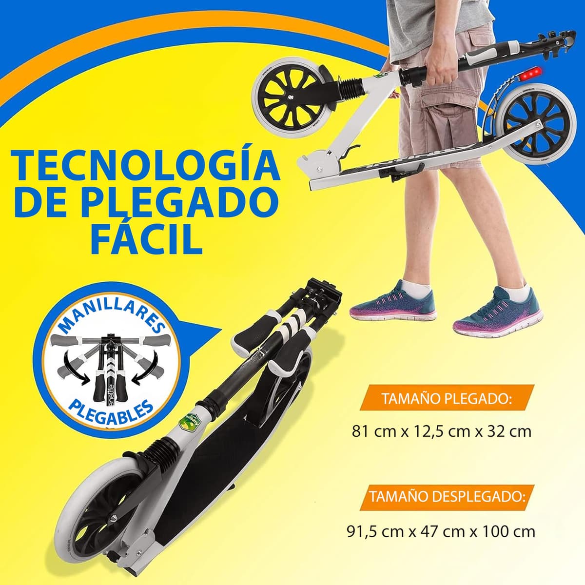 SereneLife Patinete Adolescentes, con Luces, Plegable, Ajustable, Adultos, Freno Manillar, Dos Ruedas, Barra en T, Facil maniobra — view 5