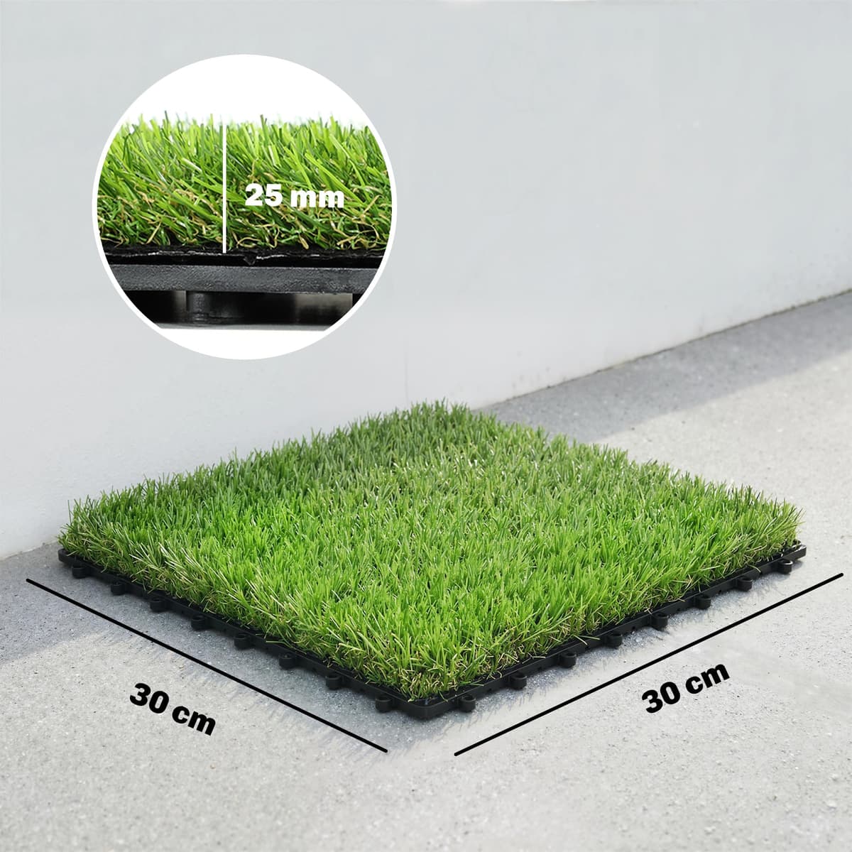 Outsunny 22-Piece Artificial Grass Mat, 30 x 30 cm, Grass Height 25 mm, Automatic Drainage, for Garden, Terrace, Patio, Balcony, Green — view 7
