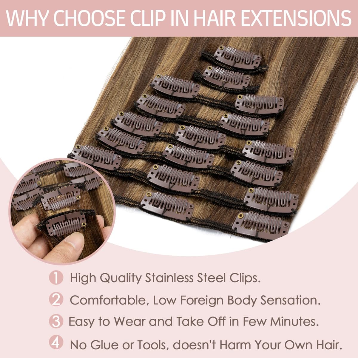 Silk-co 10inch Hair Extensions Clip in Hair Extension Human Hair #04 Medium Brown -Basic Thickness-Thin Weft- 8 Pieces Real Remy Straight Hair Extensions[50g] — view 53