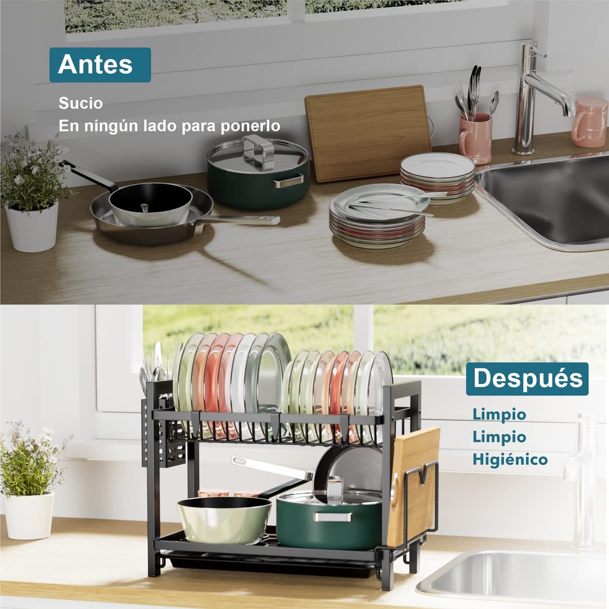 niffgaff Estante de Dish Escurreplatos Acero Inoxidable Cocina (43.5 * 24.5 * 34.5), Primer Piso Escurridor de Platos para Fregadero, Escurre Platos Armarios, Escurreplatos Negro — view 8