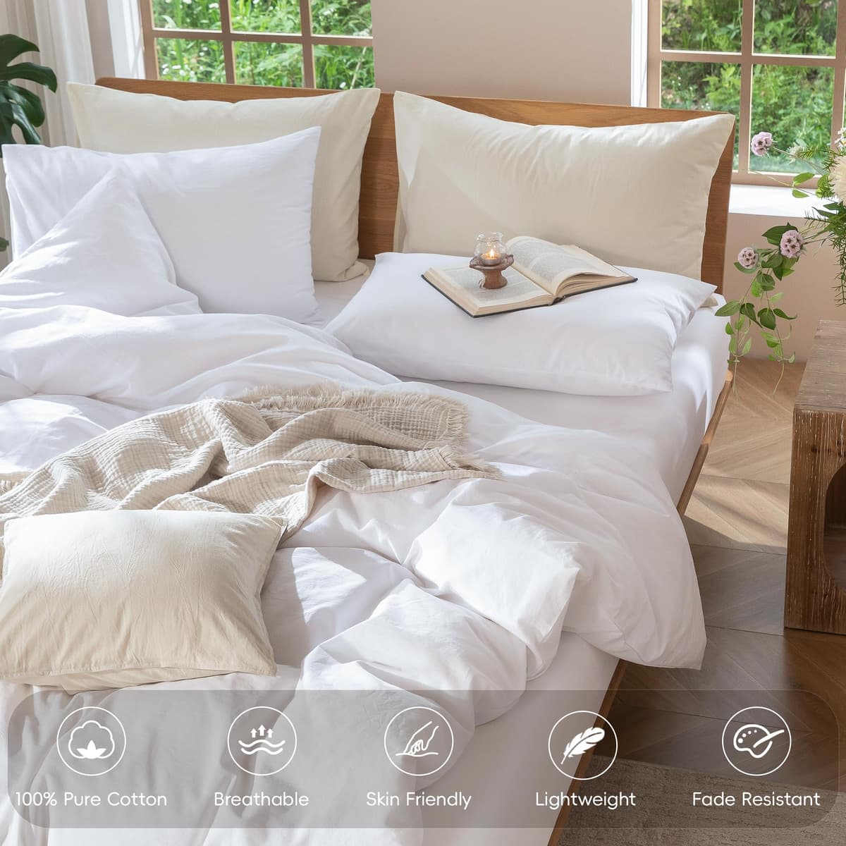 MooMee Bedding Duvet Cover Set 100% Washed Cotton Linen Like Textured Breathable Durable Soft Comfy (Tannish Linen Grey, King) — view 206