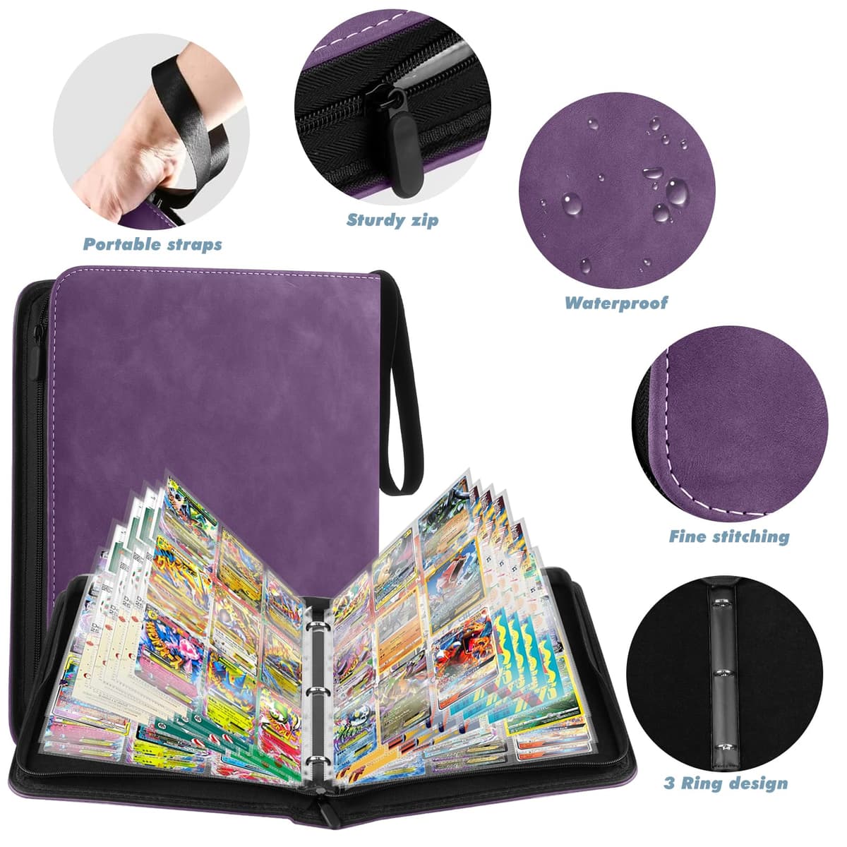 Album Cartas, Album para Cartas Magic, 900 Album Cromos, Álbum de Cartas Coleccionables, Carpeta Cartas Transparente, Morado — view 4