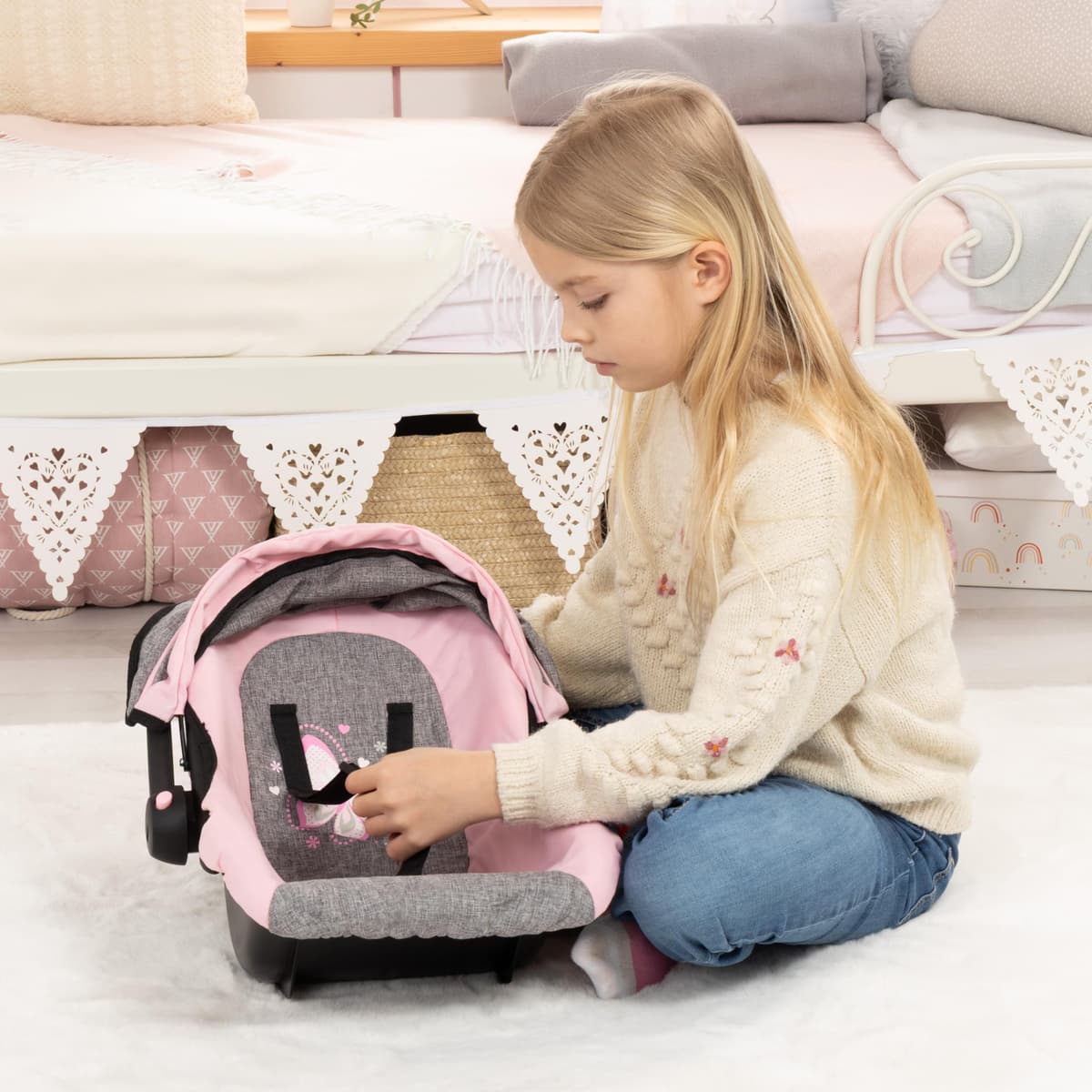 Bayer Design 67933Aa, Silla de Coche Easy Go, Accesorios, Asiento Para Bebé Muñeco, Gris, Rosado, Mariposa, Color Rosa — view 5
