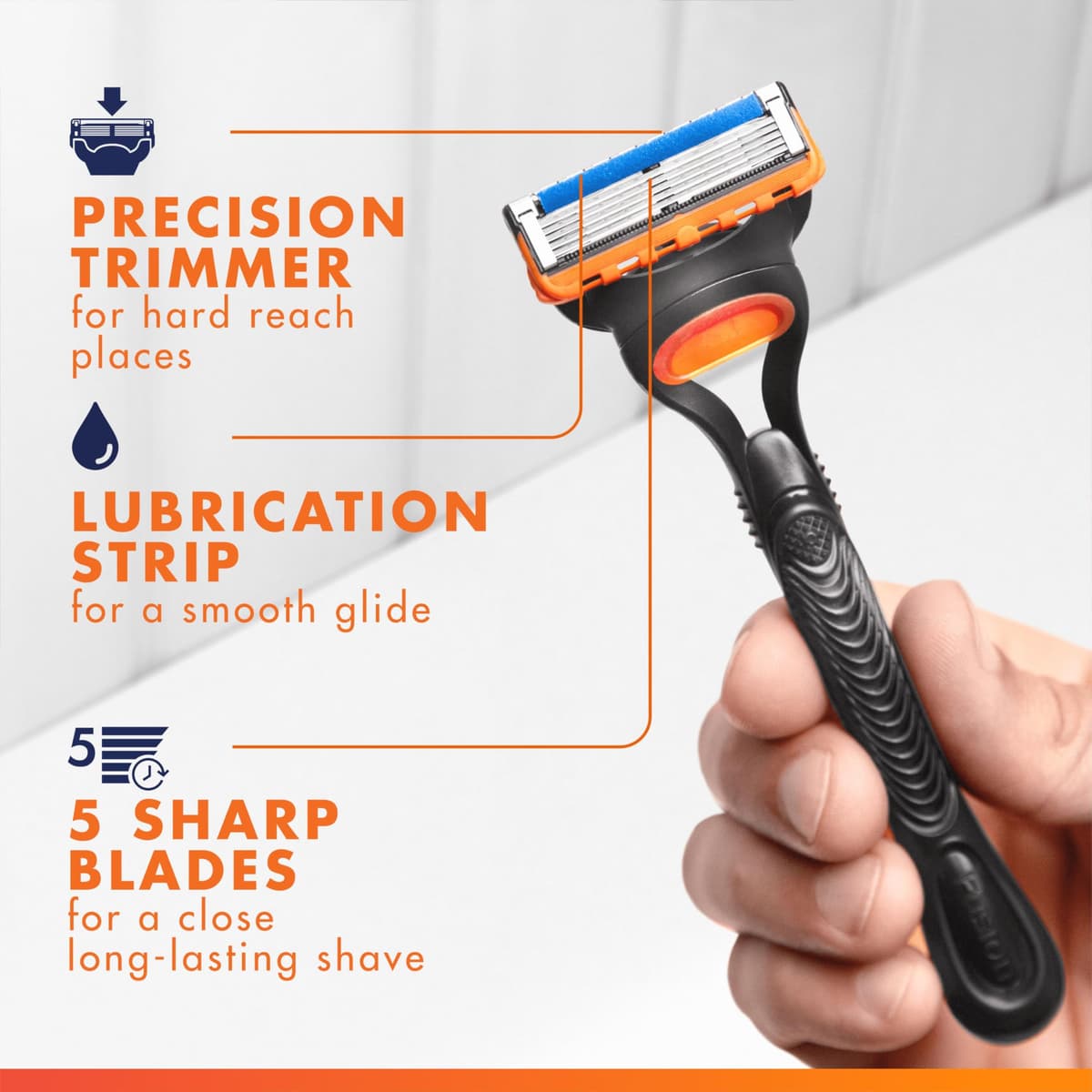 Gillette Fusion5 Razor Blades Men, Pack of 8 Razor Blade Refills with Precision Trimmer, 5 Anti-Friction Blades — view 6