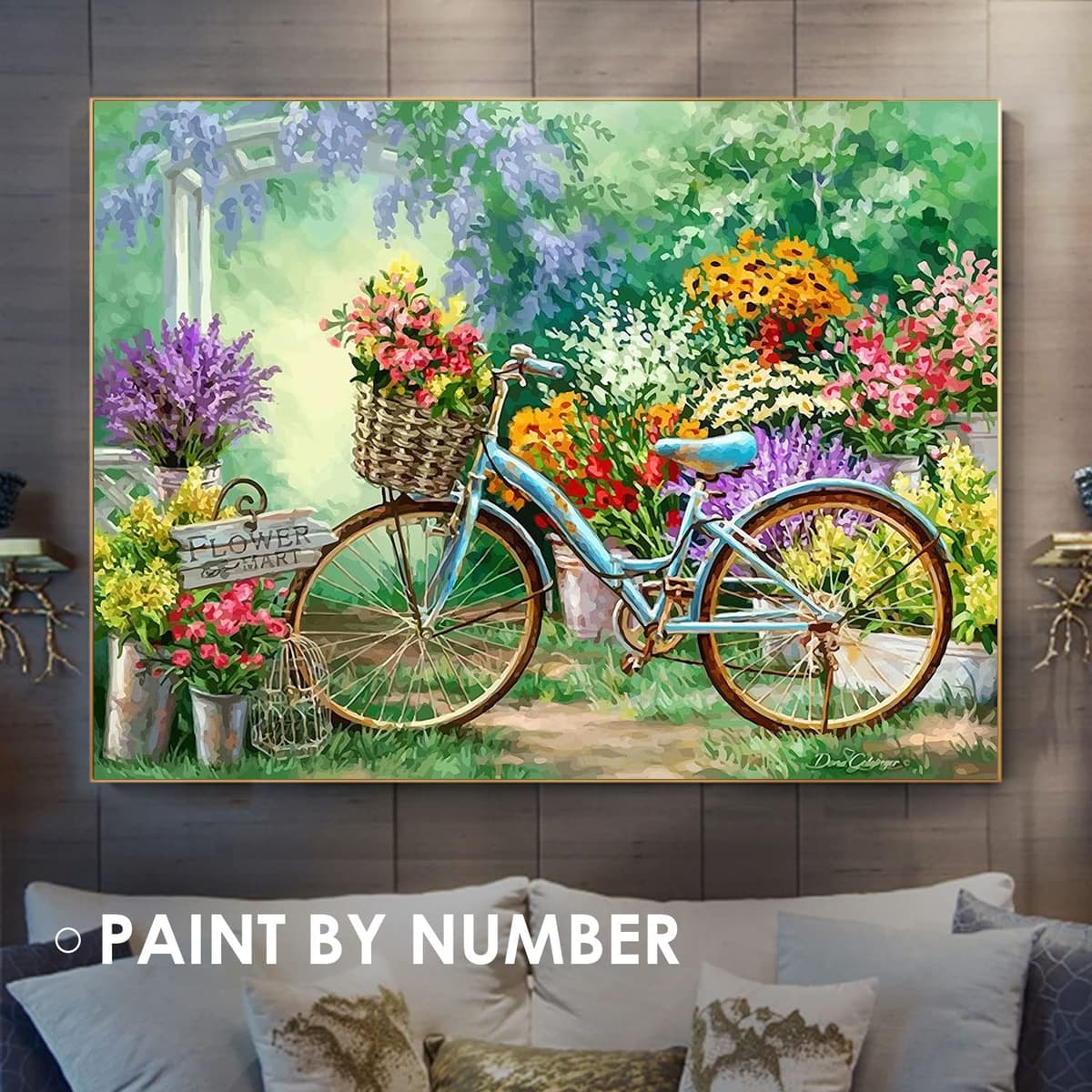 Fuumuui Pintura por Números Adultos y Niños Principiantes Incluye Pinceles y Pinturas Acrílicas 40 x 50 cm - Paisaje, Flores y Bicicleta — view 2