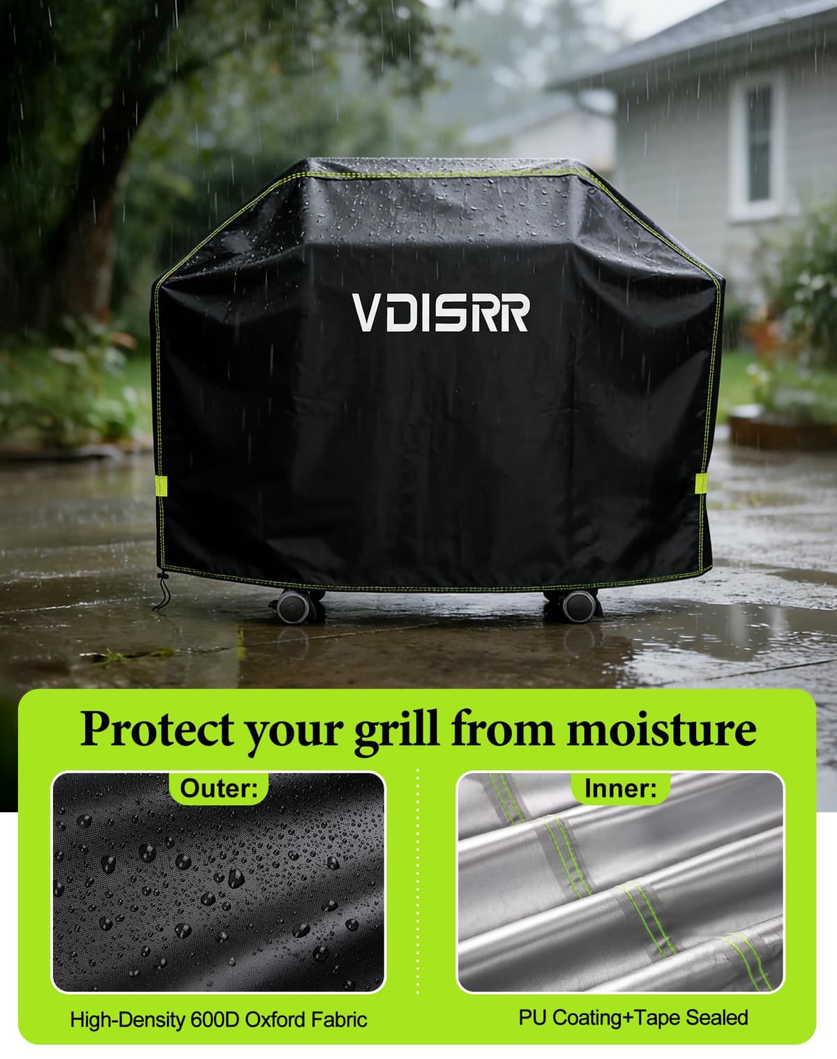 VDISRR Funda Barbacoa Exterior Impermeable, 600D Oxford Funda BBQ Exterior 152 * 71 * 117cm Funda Protectora para Barbacoa Anti-Viento/Agua/UV/Resistente al Desgarro — view 3