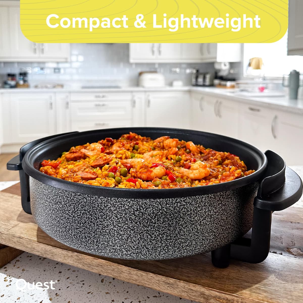 Quest 35410 30cm Multi-Function Electric Cooker Pan with Lid/Adjustable Thermostatic Control/Non-Stick Aluminium / 30 x 30cm Surface/Detachable Power Cable For Serving — view 6