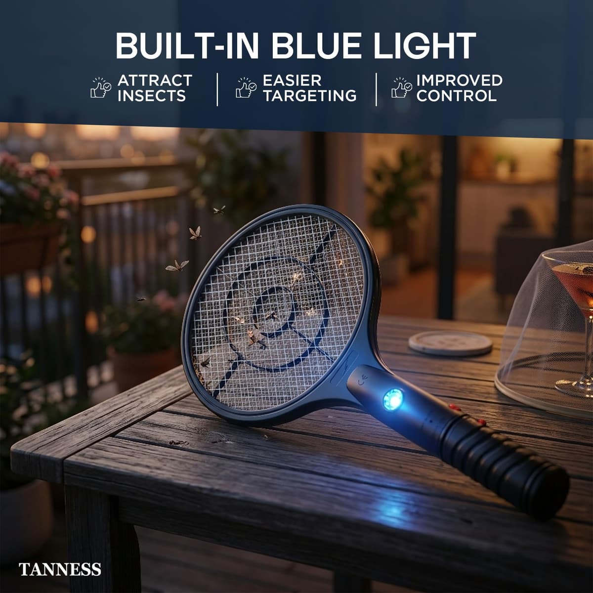 Tanness 1-Pack 3000V Rechargeable Electric Fly Zapper Racket, 22 x 50 cm, USB-C Charging, 4V 300mAh Battery, Indoor and Outdoor Use, 3-Layer Safety Mesh — view 4