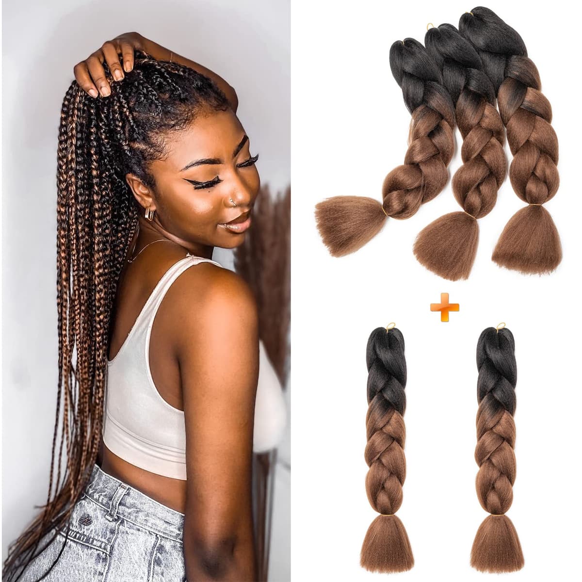 60cm Extensiones de Pelo Trenzas Africanas Castaño Oscuro Extensiones para Trenzas Africanas 1 pcs 100g Kanekalon Pelo para Trenzas Africanas Sintetico Extensiones de Trenzado Cabello Braiding — view 107