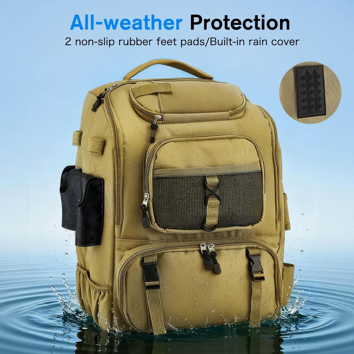 Mochila de pesca multifuncional 900D Oxford accesorios de pesca mochila con compartimento ajustable soporte para cañas de pescar bolsa de aparejos de pesca bolsa de 40 l para pesca de agua — view 5