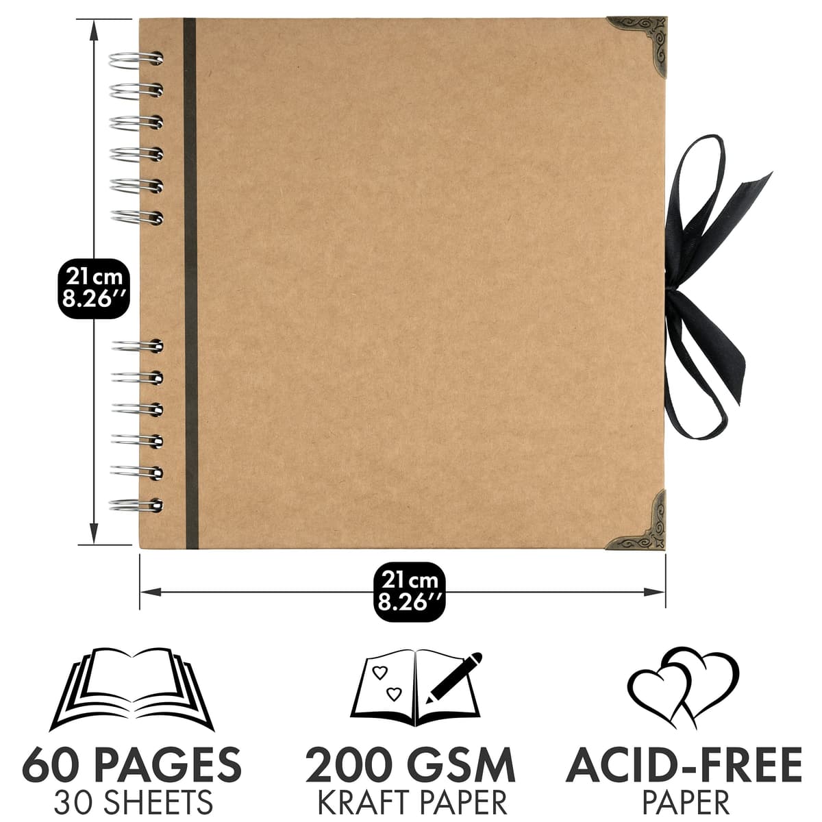 Bstorify Scrapbook Photo Albums 60 Pages (21 x 21 cm) Brown Thick Kraft Paper Scrap Book Ideal for Your Scrapbooking Albums Art & Craft Projects — view 2