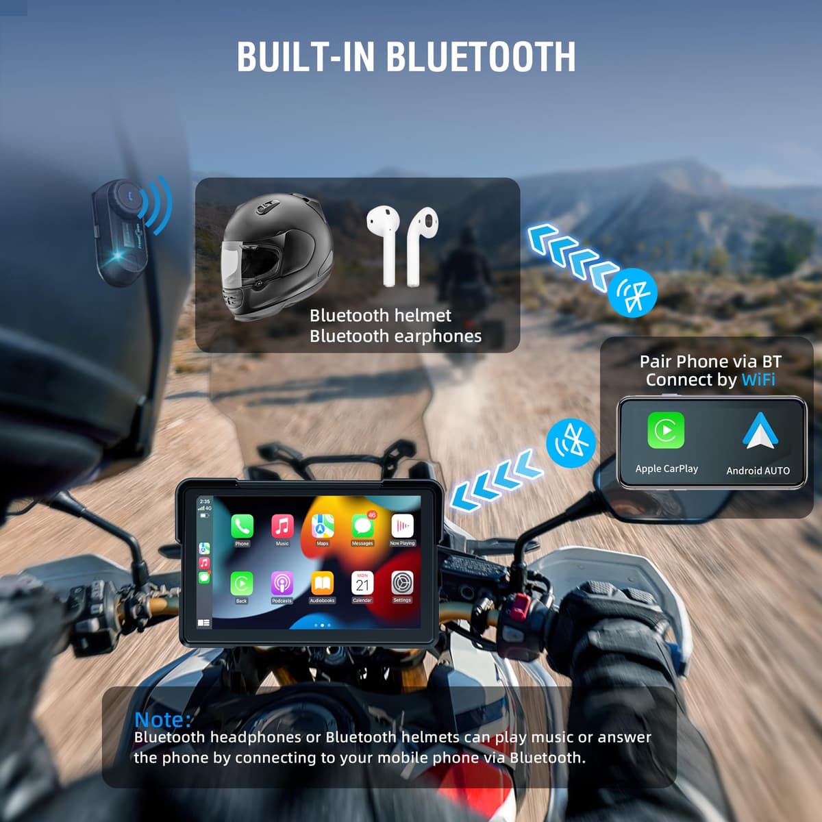 PARKVISION 7-Inch Waterproof Motorcycle Sat Nav Motorbike Carplay Screen with Wireless Apple CarPlay & Android Auto – Bluetooth Touchscreen Display Motorbike Carplay Screen — view 4