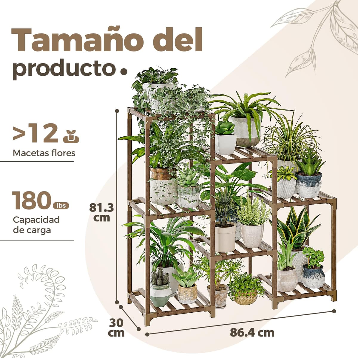 Bamworld Soportes para plantas de interior, estante escalonado de madera para plantas al aire libre para múltiples plantas,3 neumáticos,7 escalera, soporte para plantas,mesa para ventana,jardín,balcón — view 4