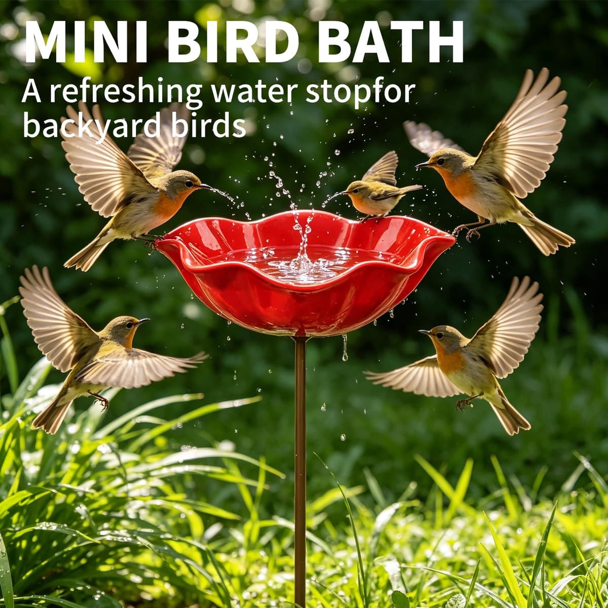 Handmade Metal Flower Garden Stake, Flower-Shaped Bee Watering Station for Garden, Dual-Function Metal Flowers Bird Bath & Pollinator Water Station, for Yard Lawn Patio Landscape Decor (Red,3PCS) — view 5