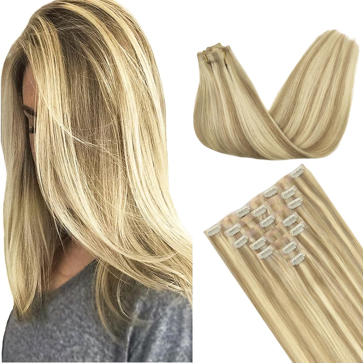 GOO GOO Clip in Hair Extensions Human Hair, 18inch 150g 9Pcs, #2 Dark Brown, Hair extensions for women, Human Hair Extensions Clip in — view 235
