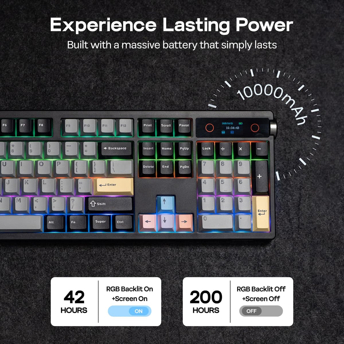 EPOMAKER TH108 Pro Teclado Mecánico Inalámbrico para Juegos de Tamaño Completo con Pantalla y Perilla, 10000mAh, Gasket Cremosa, Hot Swap, Controlador Personalizado, RGB (Negro, Sea Salt Silent) — view 4