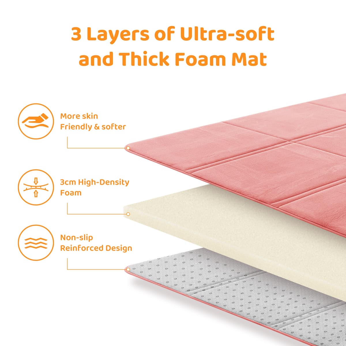BYBYME 3cm Thick Baby Play Mat for Floor, 80 * 150cm Foldable Playpen Mat with Non-Slip Backing for Infant, Kids and Toddler Crawling, and Perfect Carpets for Yoga, Exercise, Pink — view 5