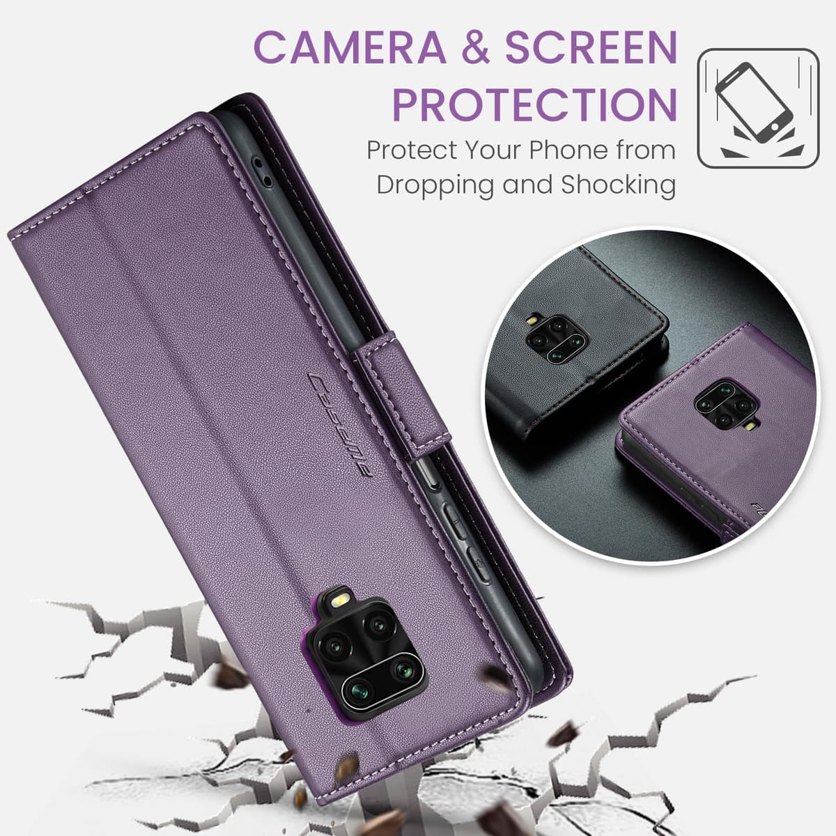 Funda para Xiaomi Redmi Note 9S / Xiaomi Redmi Note 9 Pro, Funda de Cierre Magnético, Cartera de Cuero PU con [Bloqueo RFID], Soporte, Ranura para Tarjetas, Carcasa de Libro Case, Púrpura — view 6