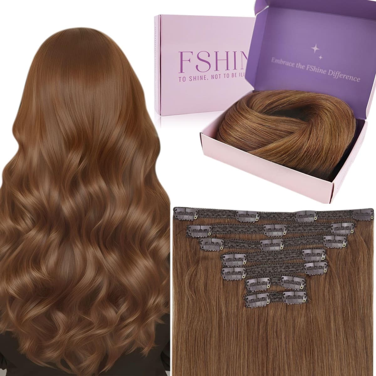 Fshine Clip in Hair Extensions Human Hair Copper Hair Extensions 18 Inch 120 g 7 pcs Color 330 Natural Straight Hair Extensions for Women Real Human Hair
