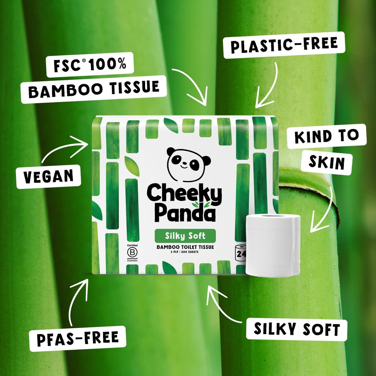 The Cheeky Panda Bamboo Toilet Rolls Bulk Buy – 24 Rolls of 3 Ply Toilet Paper | Plastic Free Packaging and Sustainable Tissue Paper | White — view 2