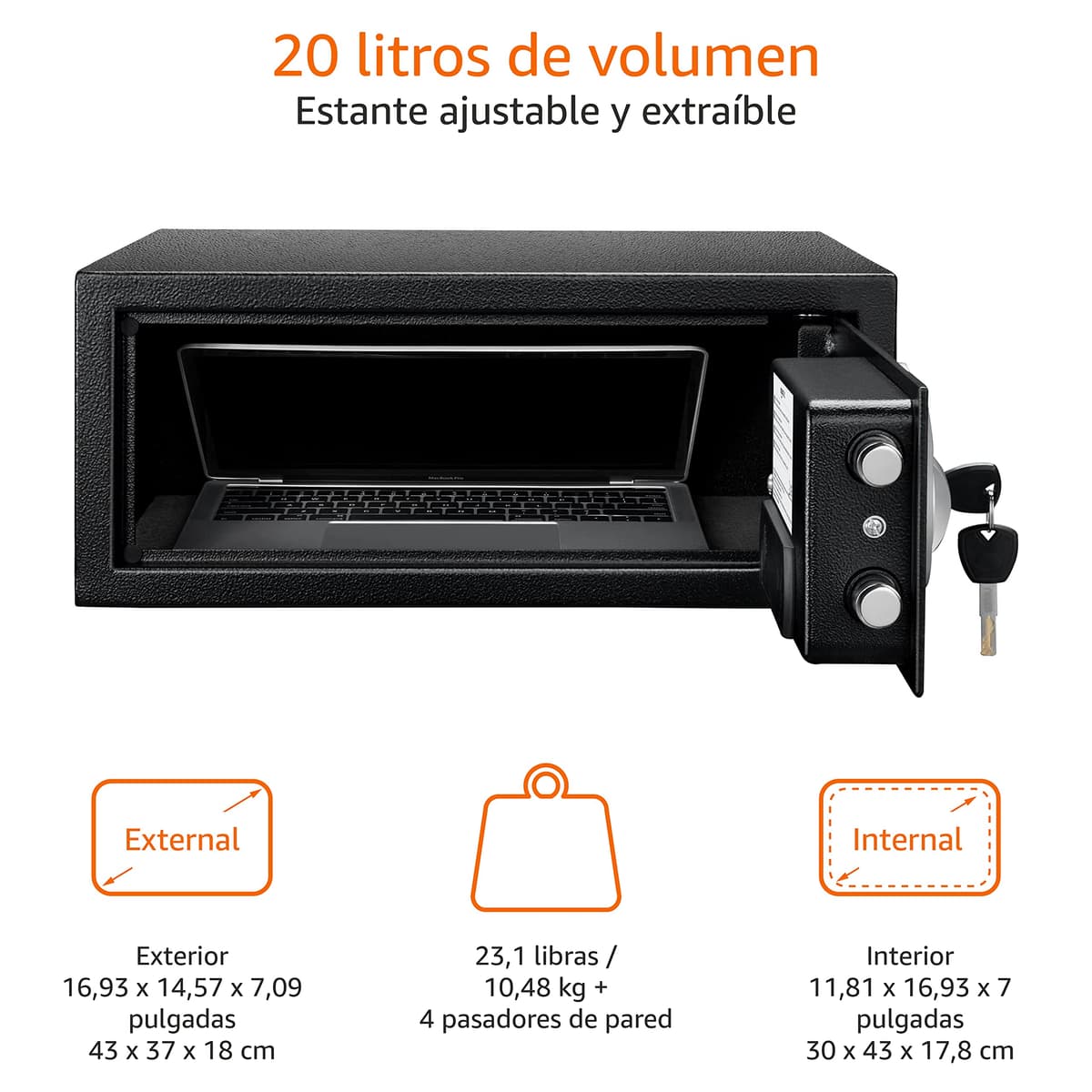 Amazon Basics Caja Fuerte de Seguridad de Acero con Cerradura con Teclado, Protege Dinero, Joyas, Documentos de identificación, 14 l, 35 cm x 25 cm x 25 cm, Color Negro — view 38
