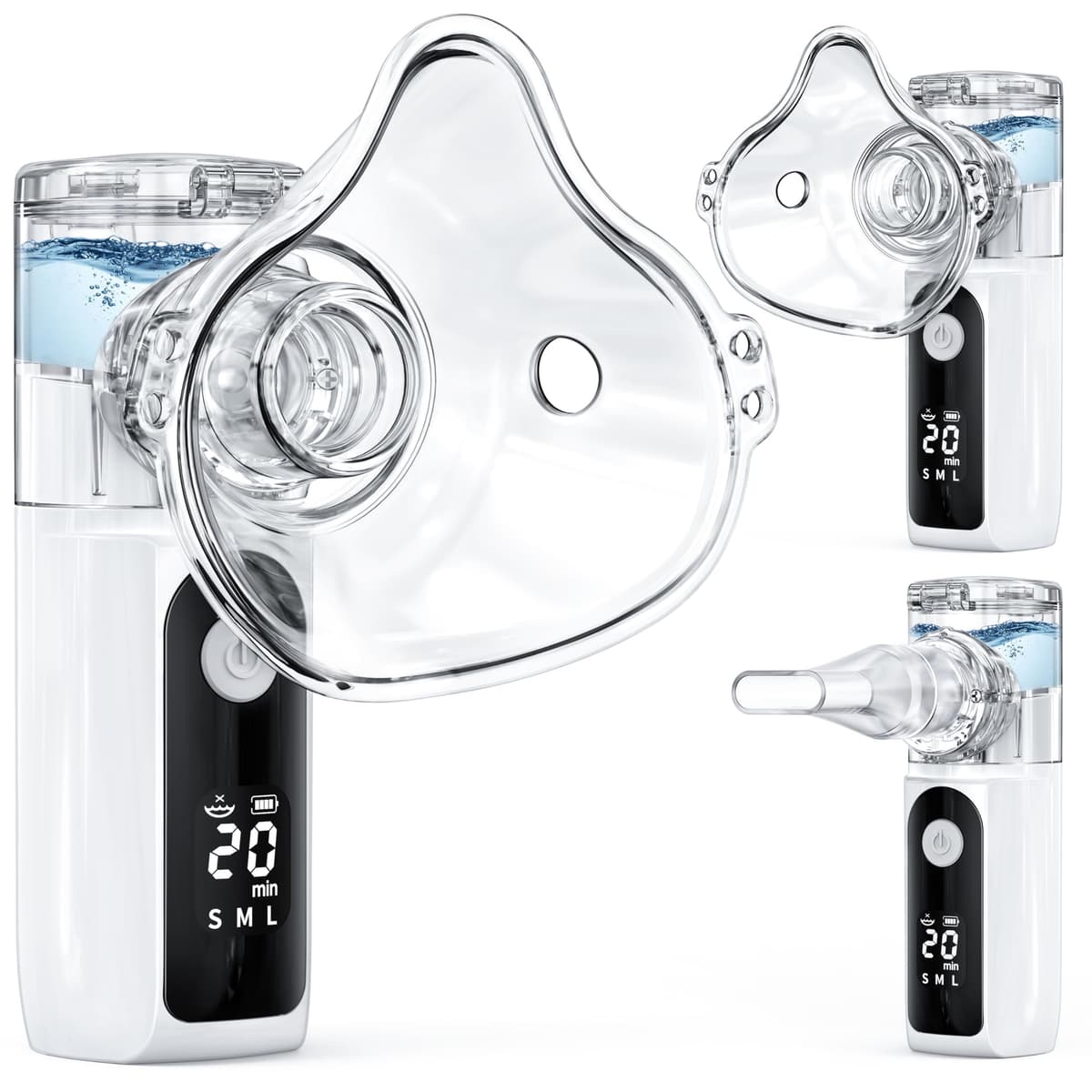 Aerosols Nebulizer Adults and Children, Portable Inhaler Rechargeable Nebulizer Particle Size 1-5µm with 2 Masks and Nozzle for Home and Travel Use