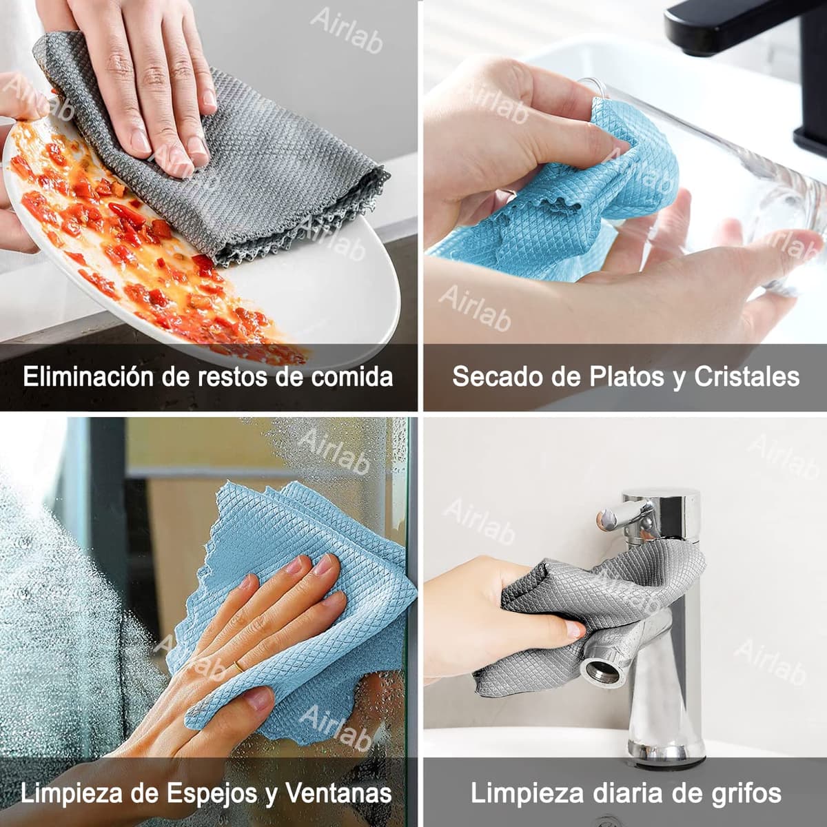 Airlab 8X Nano Paños de Limpieza Magico, Bayetas de Microfibras para Cristales sin Rayas, Trapo Balletas para Cocina Coches Automóviles Ventanas Vidrios Espejos Grifos Baño, 40 x 30 cm — view 6