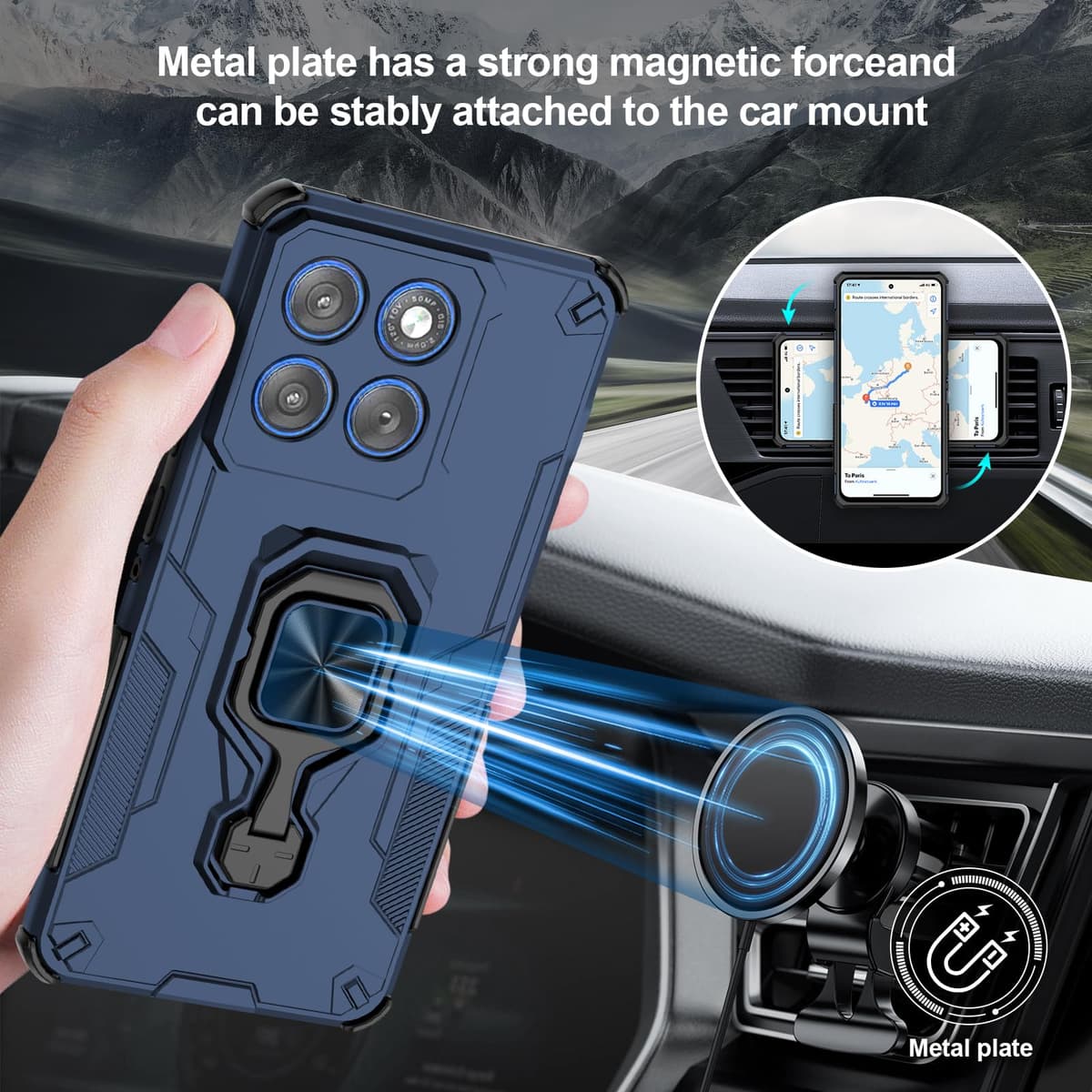 Funda para CMF Phone 2 Pro, Carcasa Antigolpes con Soporte anular metálico, Case Protectora de Grado Militar, Negro — view 1341