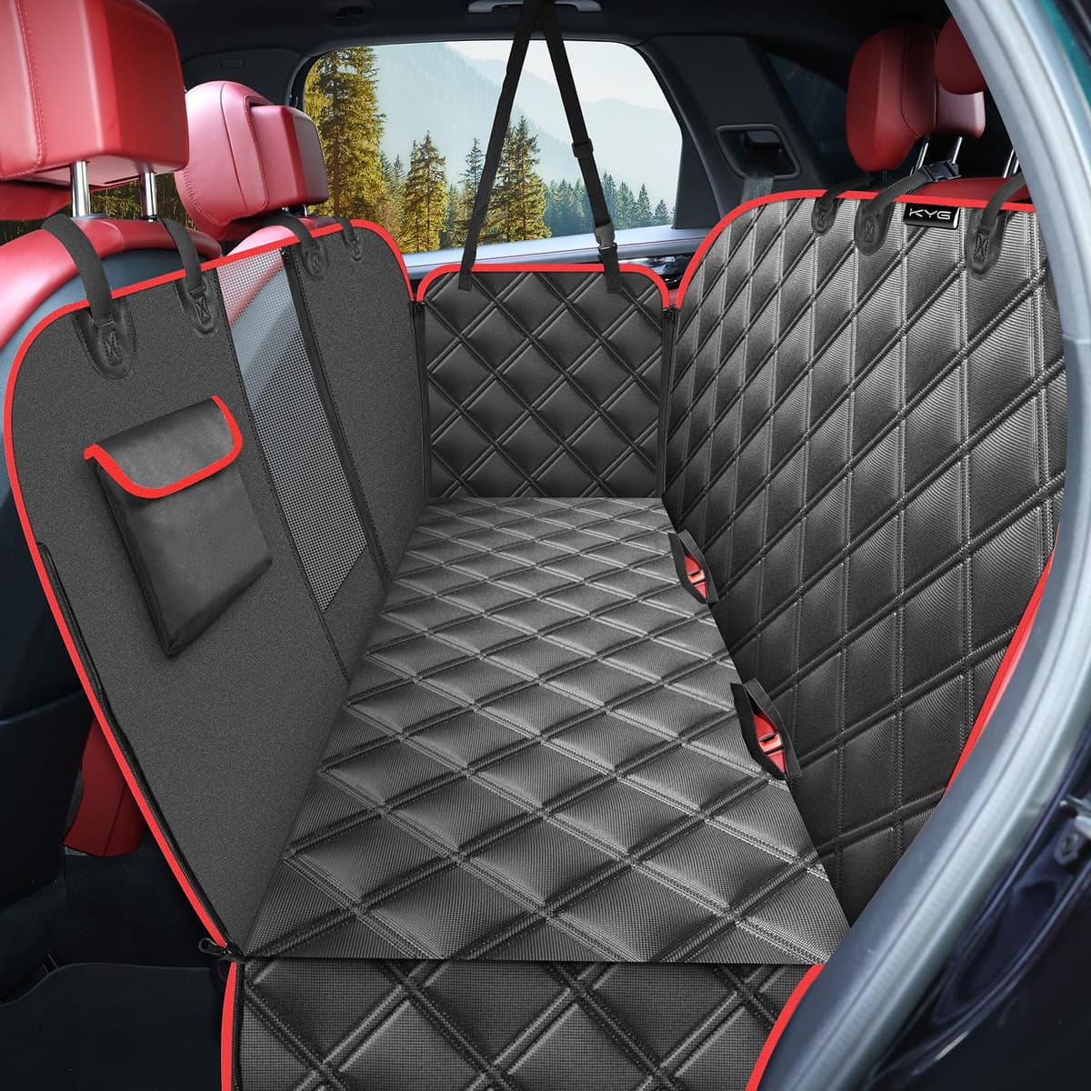 KYG Dog Hammock for Car Back Seats with Side Protection and Mesh Visual Window, Durable Scratch Proof and Waterproof Pet Seat Cover for Cars/Trucks/SUV, 135 x 148 cm, Black&Orange — view 11