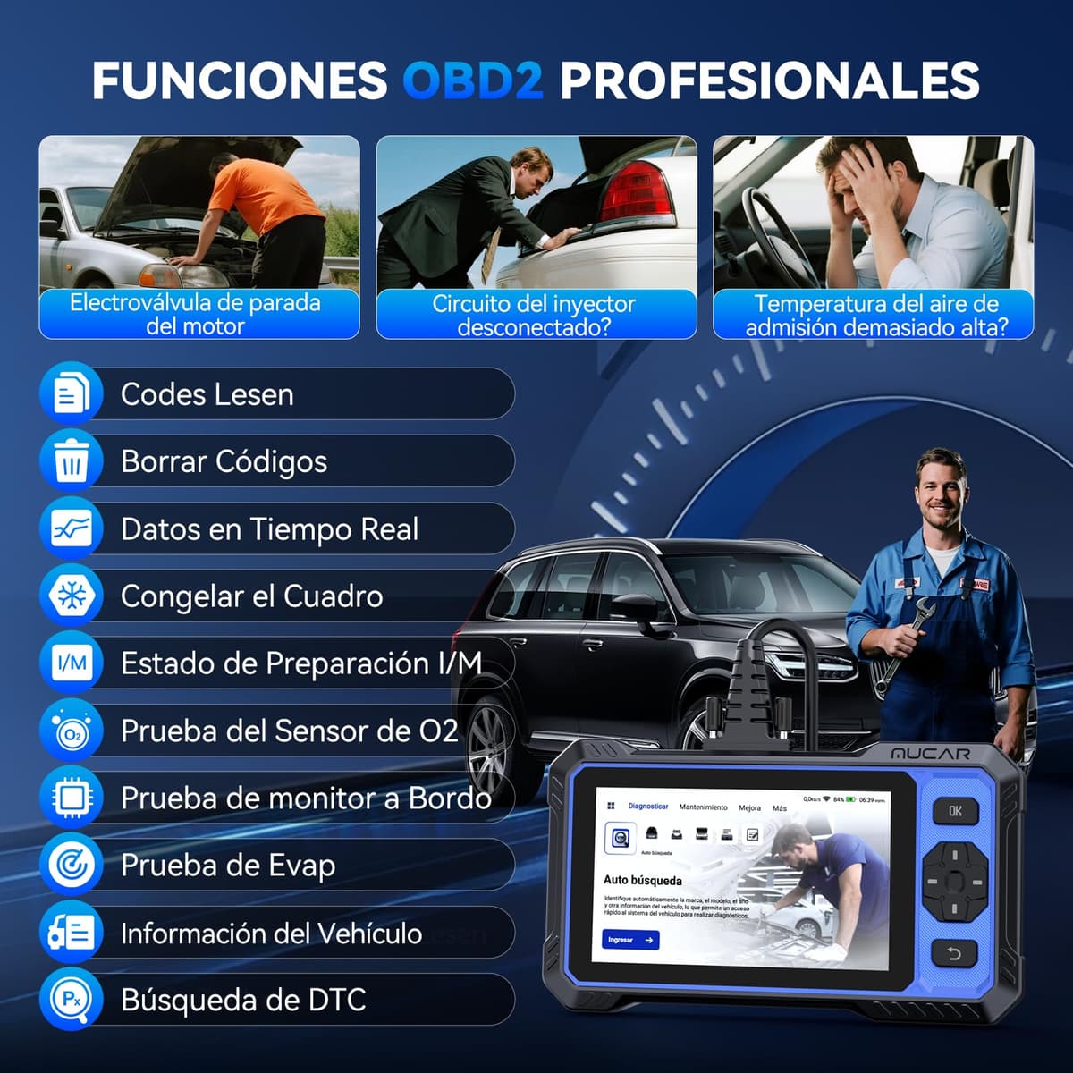 OBD2 Diagnosis, mucar 632 Diagnosis 4 System Multibrand Car (ECM/TCM/SRS/ABS), Car Diagnosis with 15 Reset Functions/Auto Vin/Active Test-Free Update — view 4